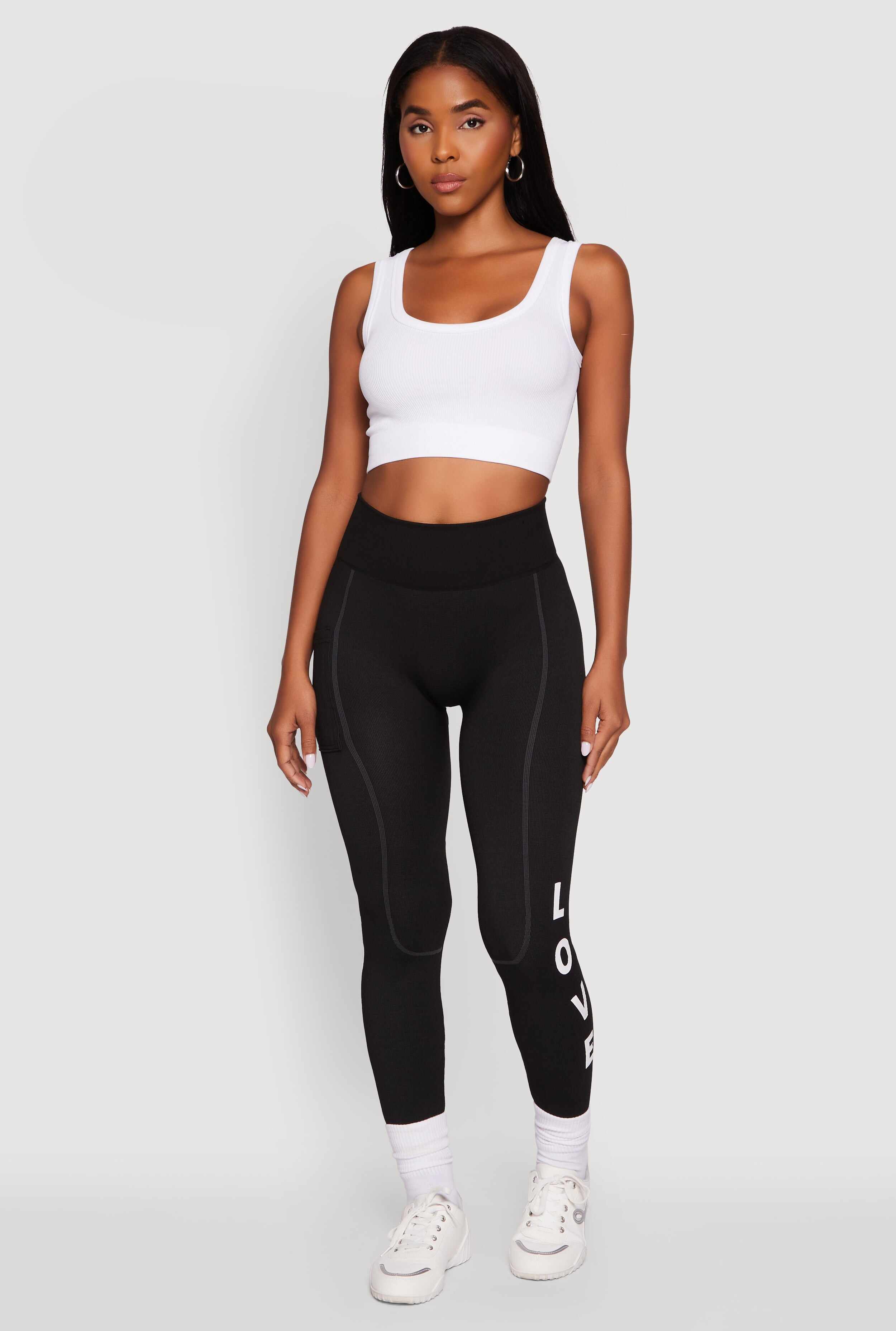 Love Graphic High Waisted Leggings with Cell Phone Pocket