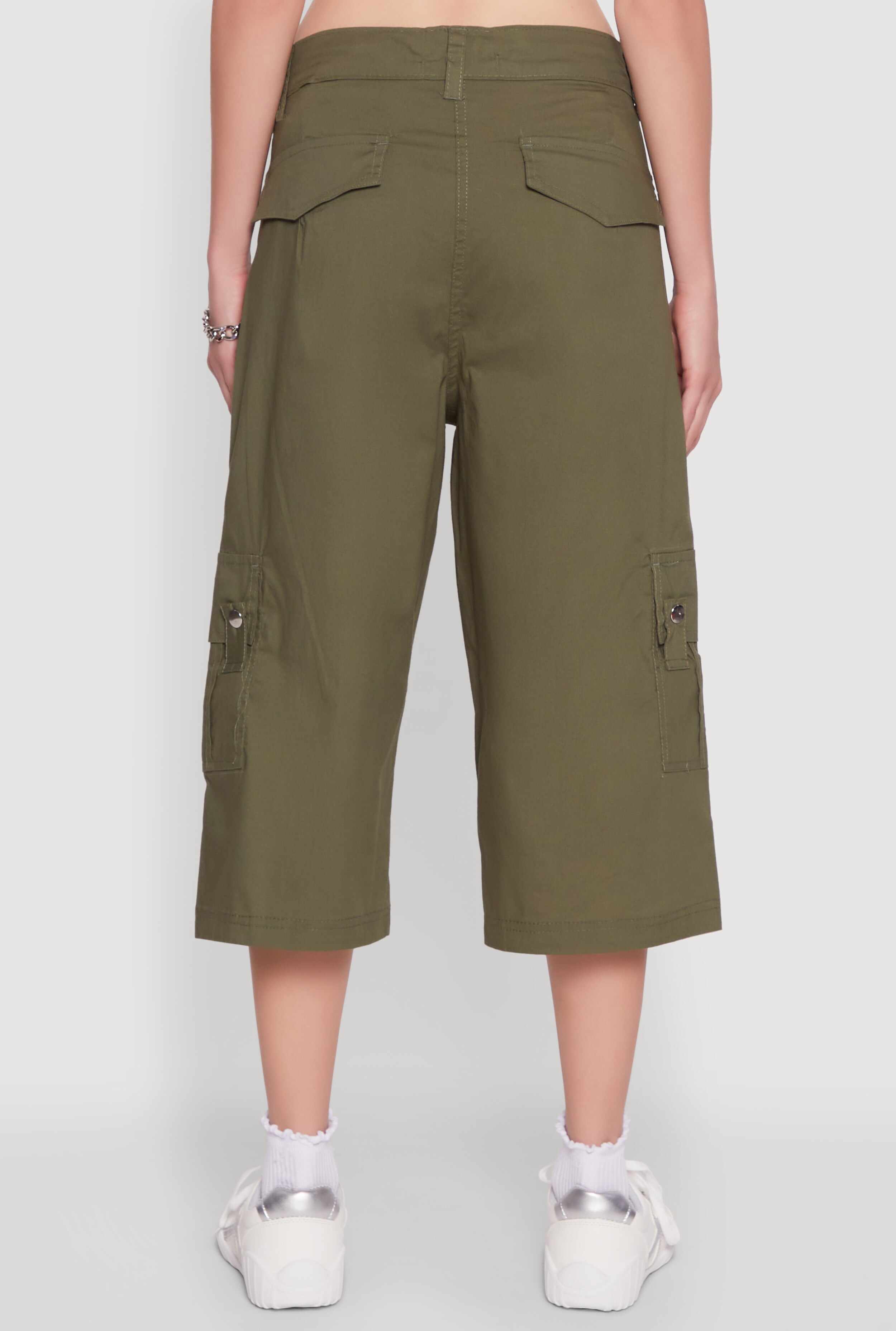Wide Leg Cargo Pocket Capris Pants