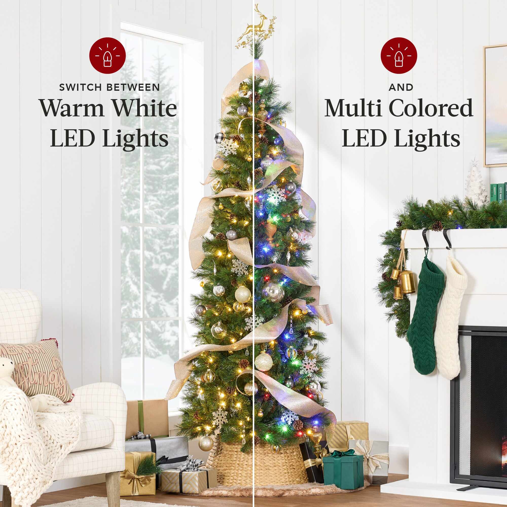 Pre-Lit Artificial Scotch Pine Pencil Christmas Tree w/ Metal Stand