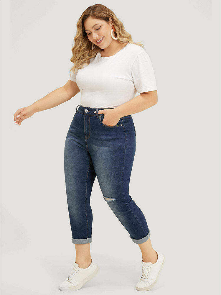 Very Stretchy High Rise Dark Wash Cut Out Jeans