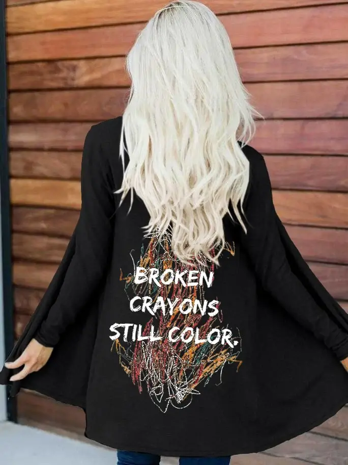 Broken Crayons Still Color Print Long Sleeve Cardigan