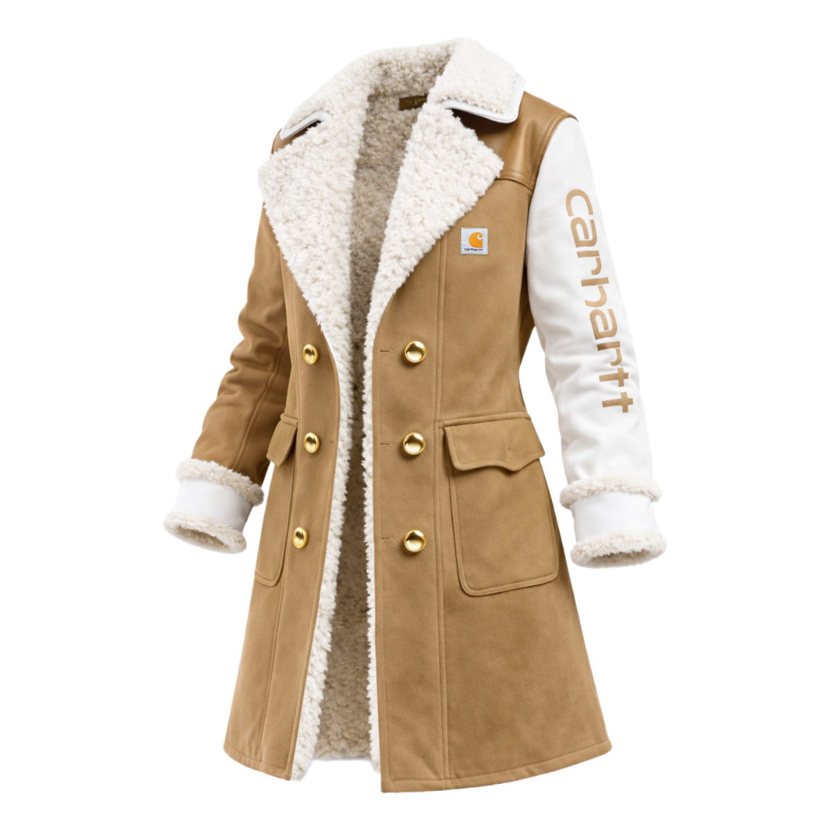 Women's Vintage White Leather Contrast Fleece Faux Fur Lining Coat