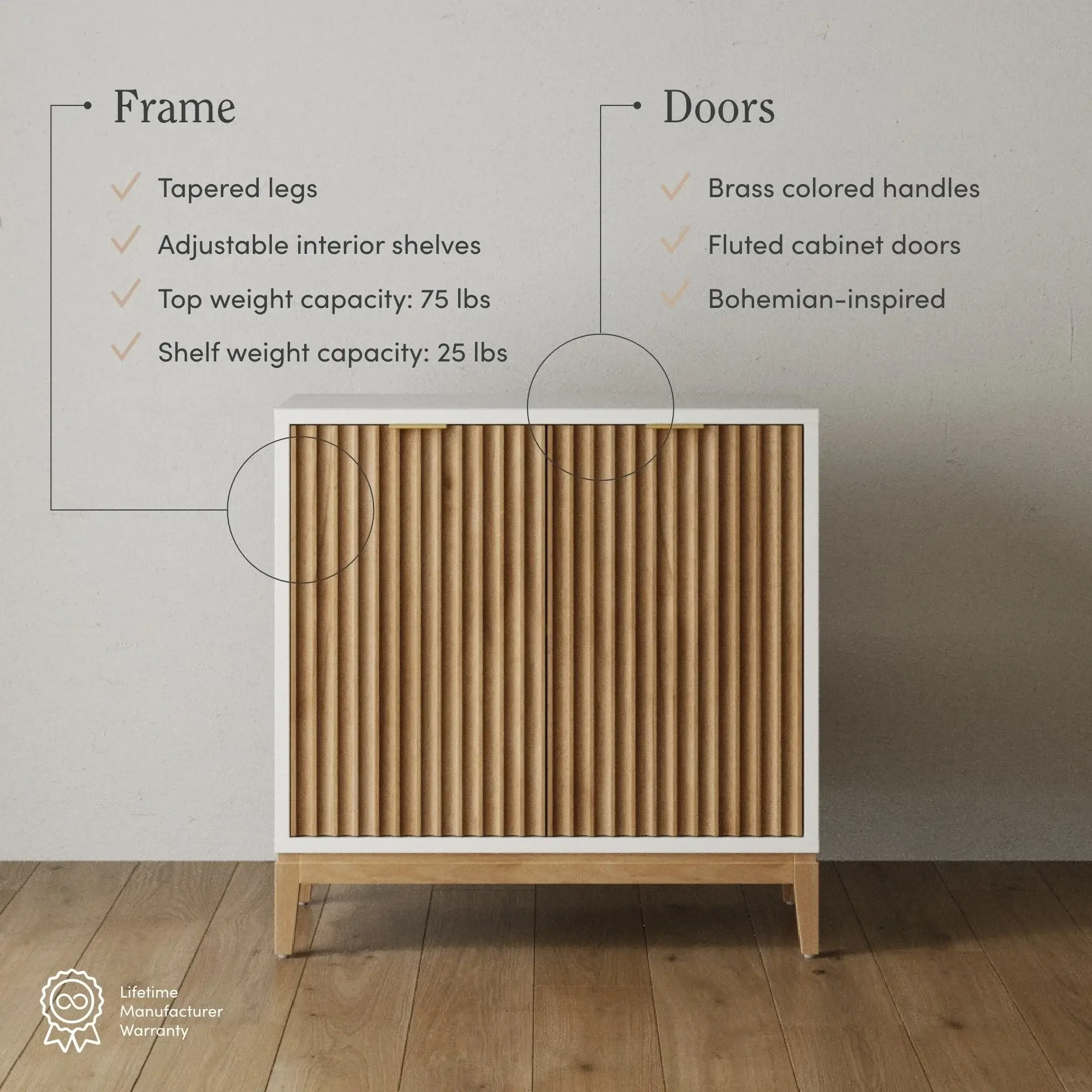 Jasper Modern Sideboard, Kitchen Storage Cabinet with Fluted Doors