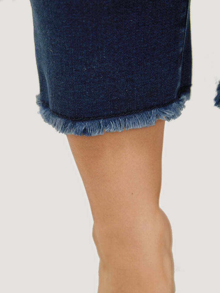 Very Stretchy High Rise Dark Wash Raw Hem Cropped Jeans