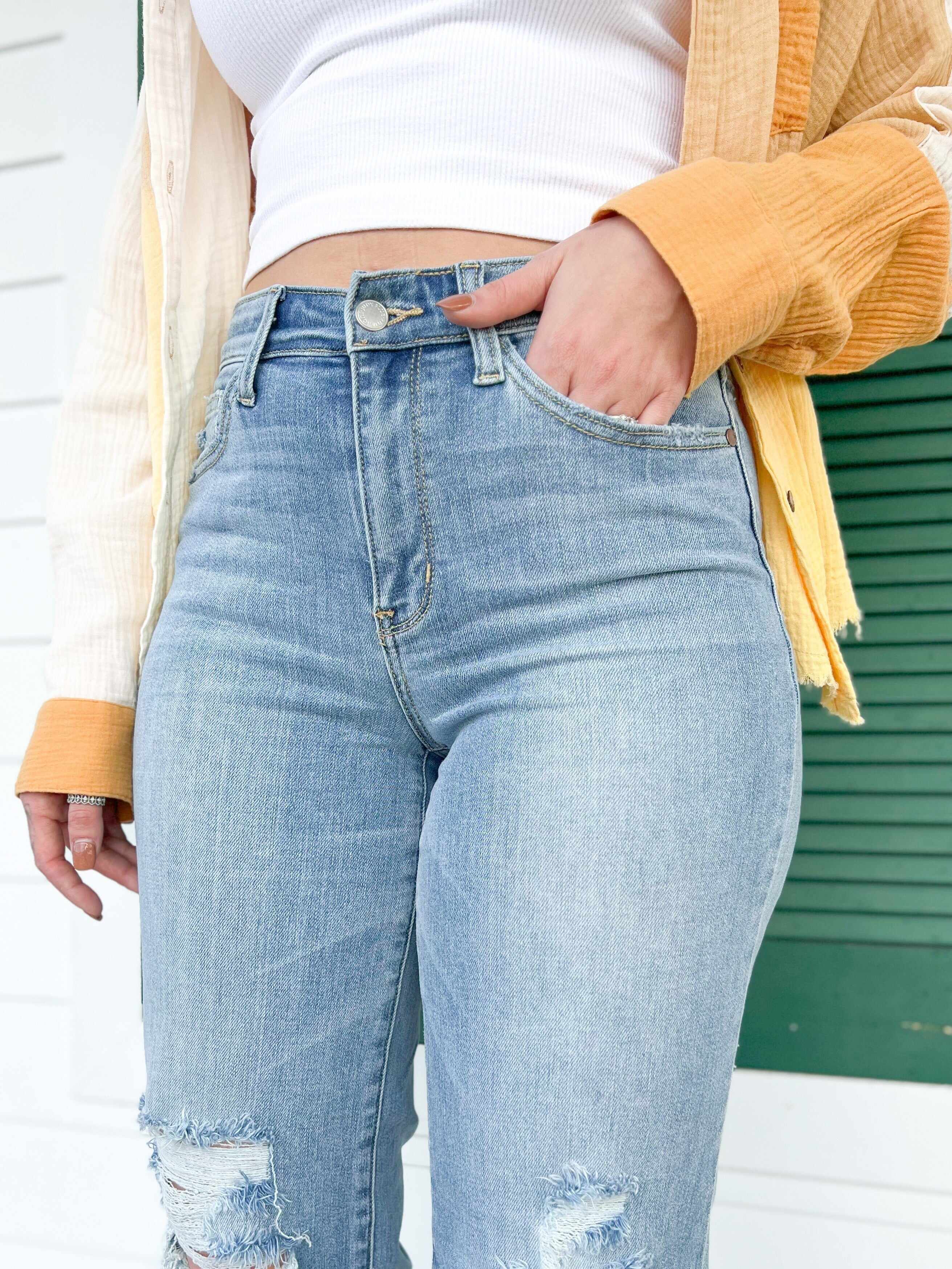 🔥Hot Sales🔥Wonderwall High Rise 90s Destroyed Knee Straight Leg Jeans
