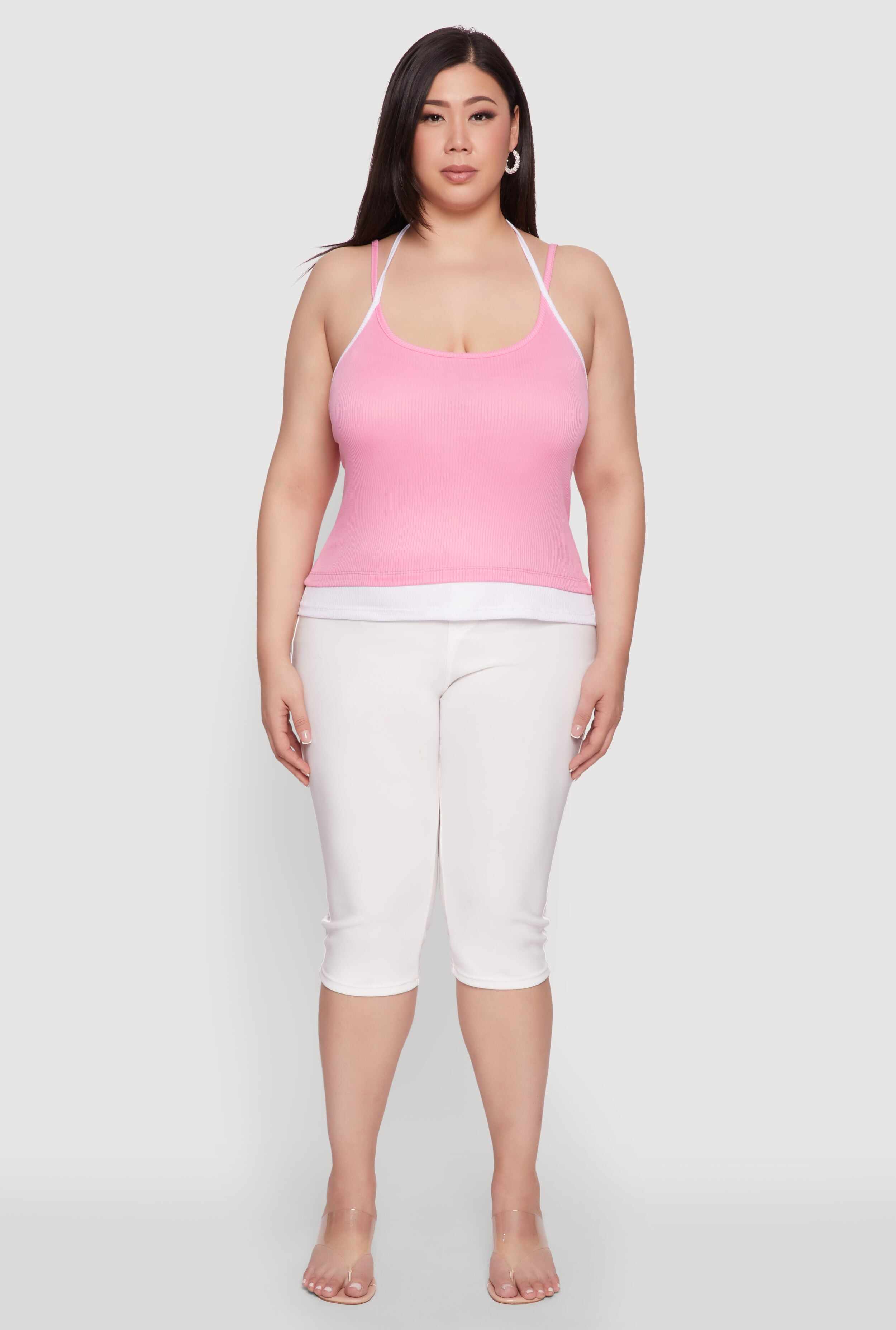 Plus Size Contrast Trim Halter Cami