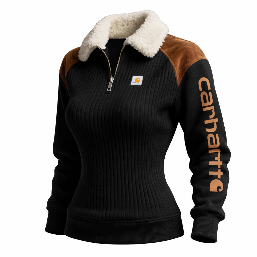 Women's Contrasting Suede And Lambswool Lapel Sweatshirt