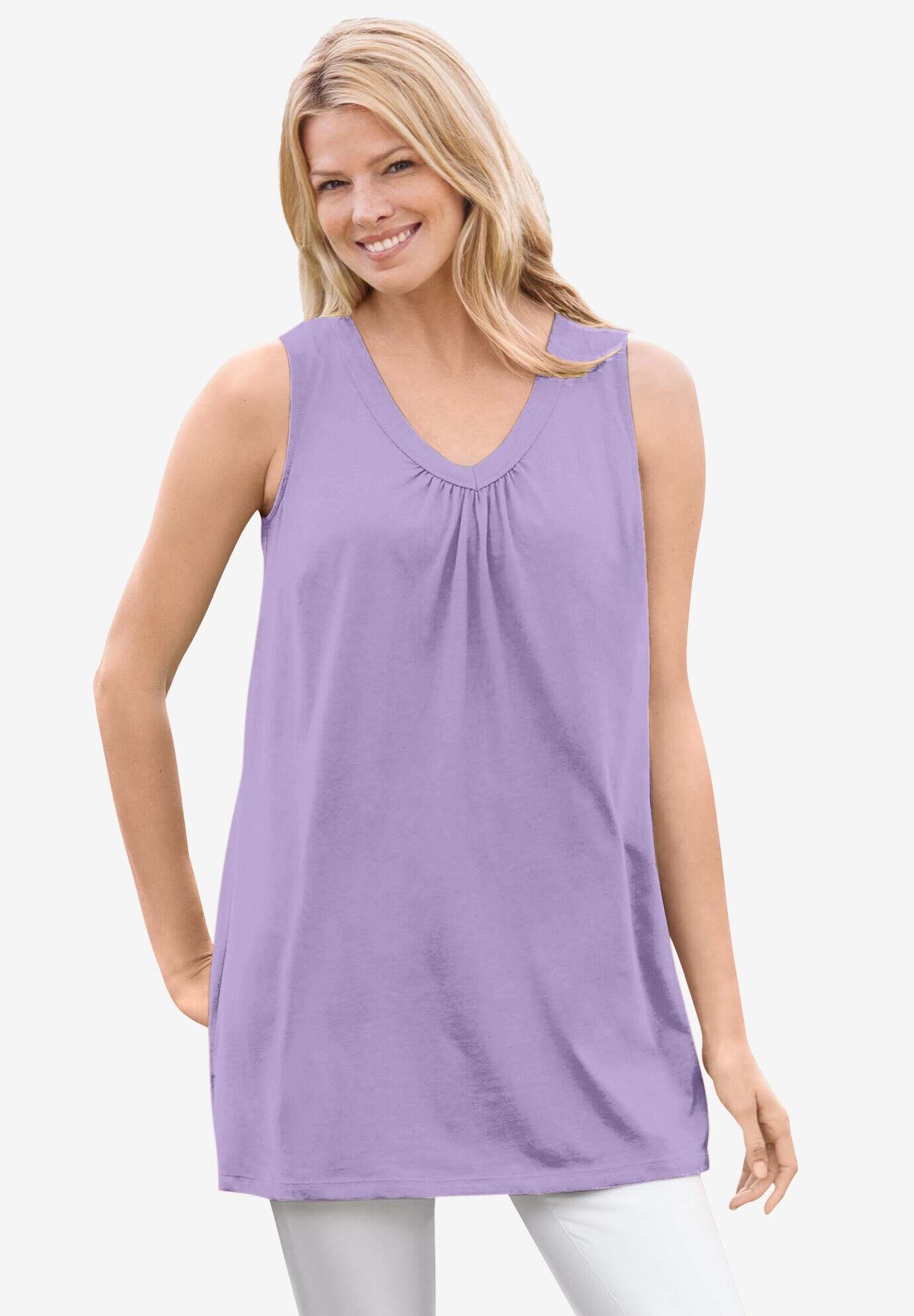 Perfect Sleeveless Shirred V-Neck Tunic