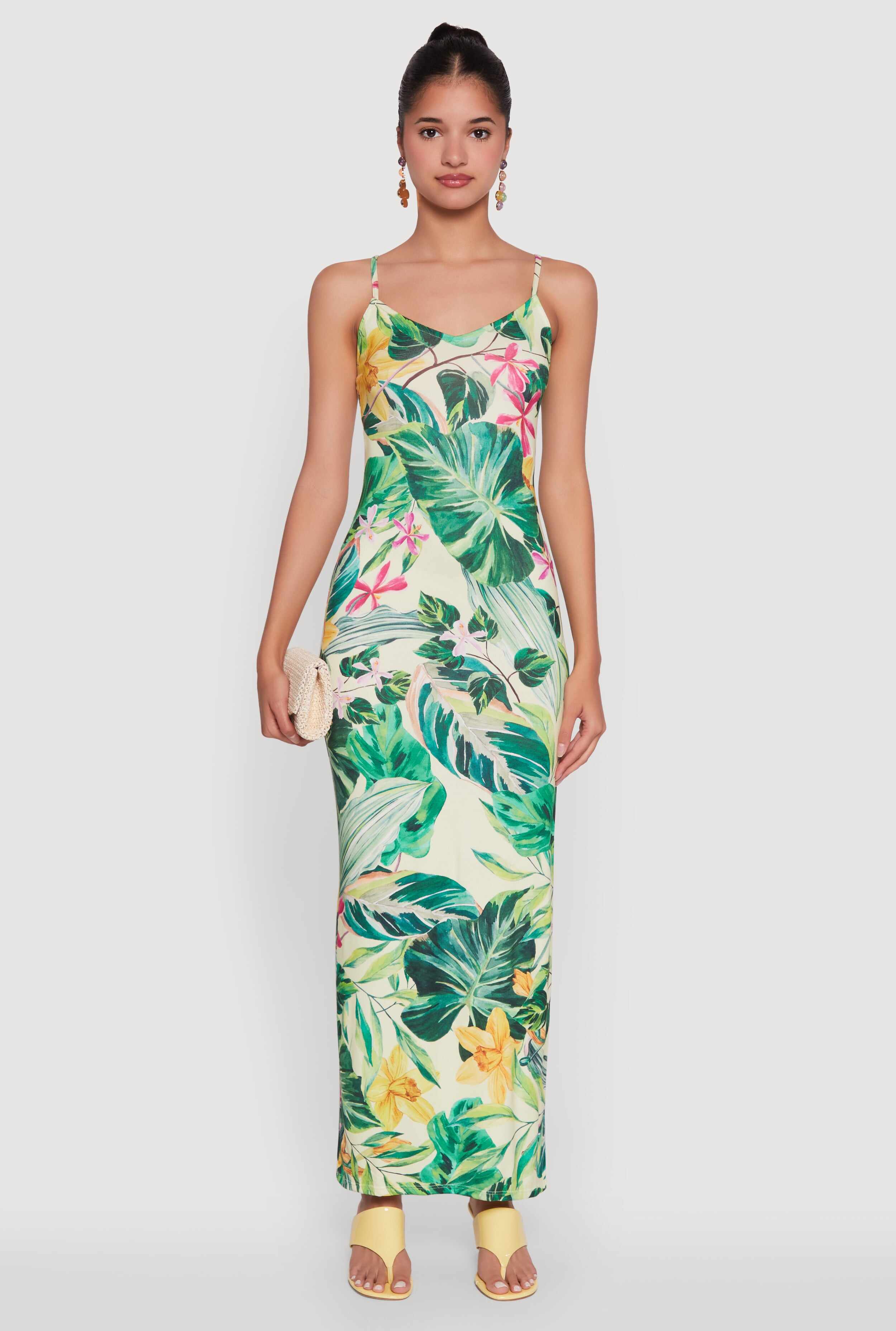 Haute Monde Floral V-Neck Side Slit Dress