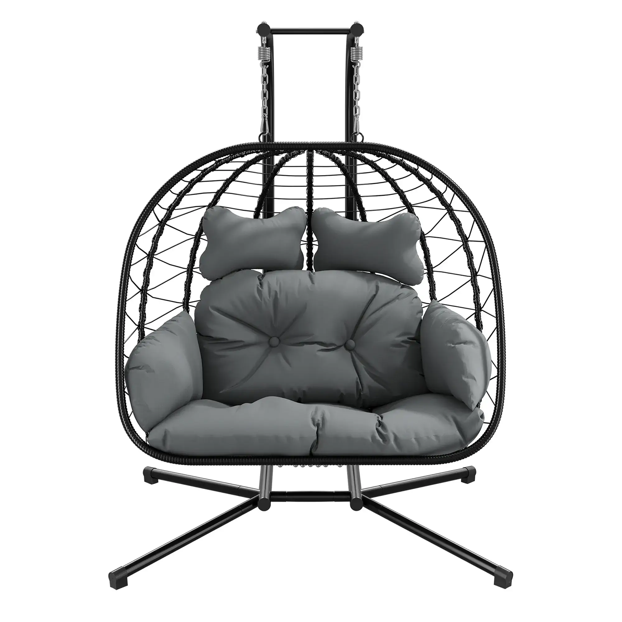 [dealsforyoudays] Double Egg Chair with Stand for Patio, Outdoor Indoor Hanging Swing Chair with Cushions, Wicker Rattan, 700lbs Capacity, Waterproof Sunproof for Balcony Garden Porch, ChristmasGift
