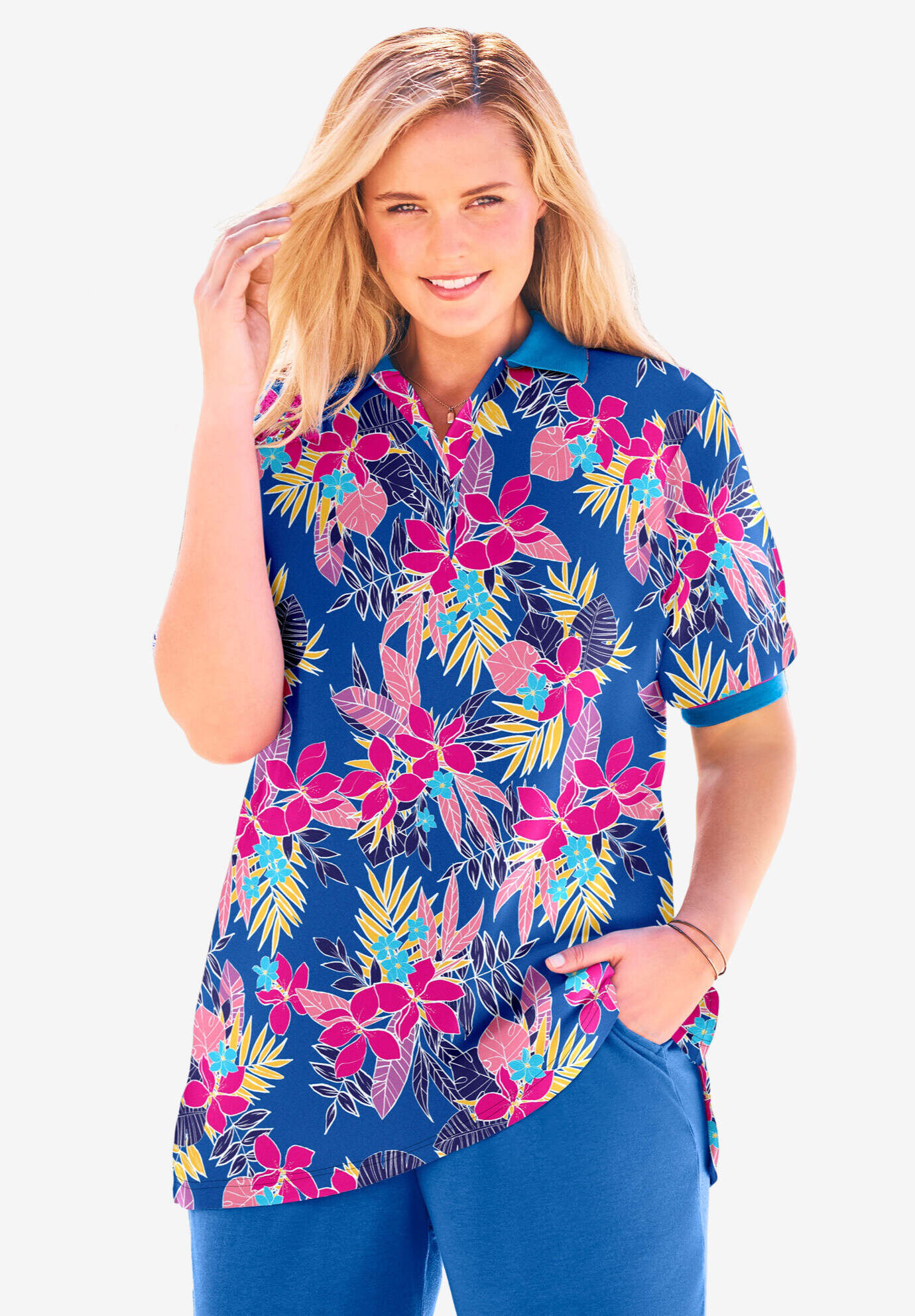 Elbow-Sleeve Polo Tunic