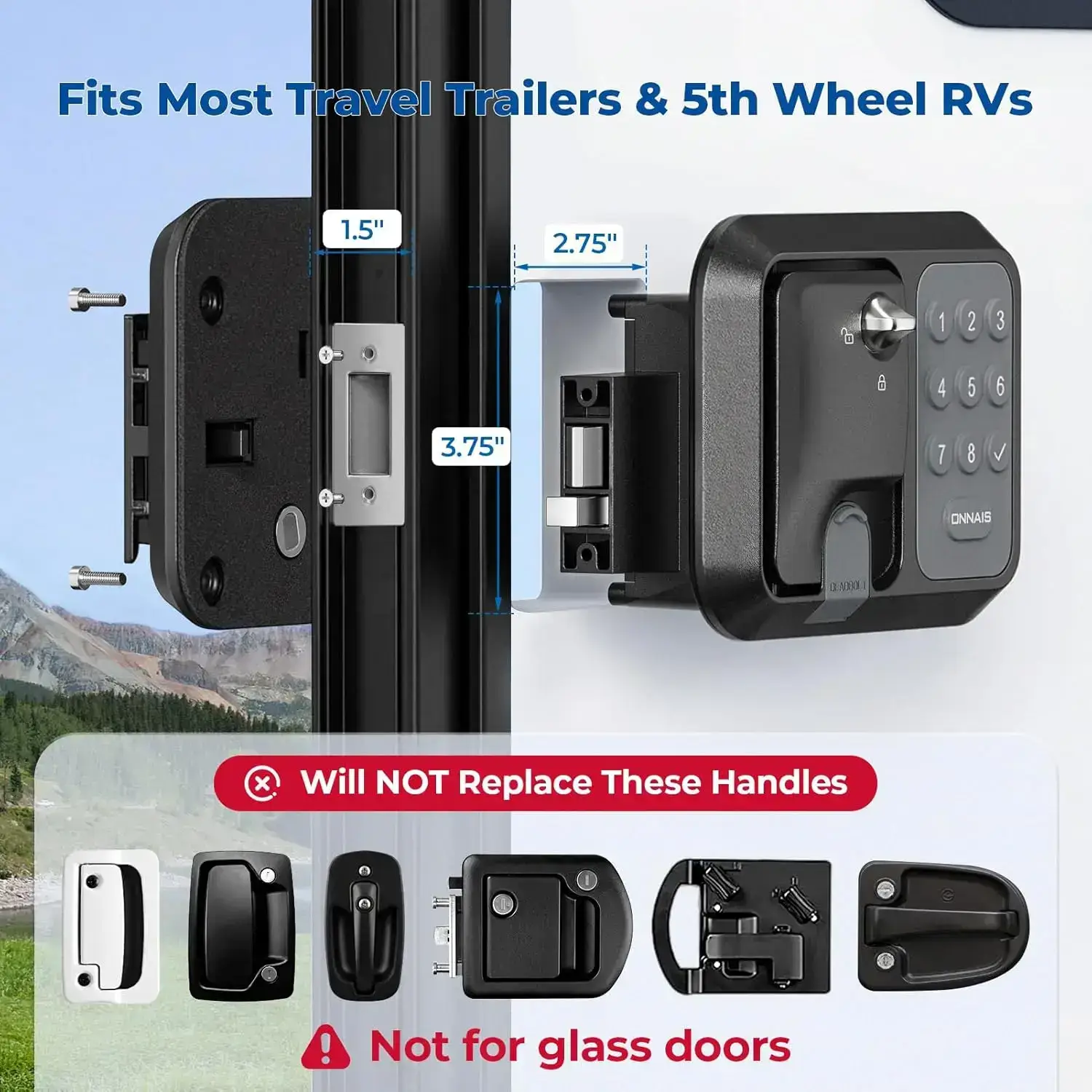 RV Door  Keyless Entry Handle | Keypad & 2 Remotes Deadbolt | Fits Travel Trailers, Campers & 5th Wheels