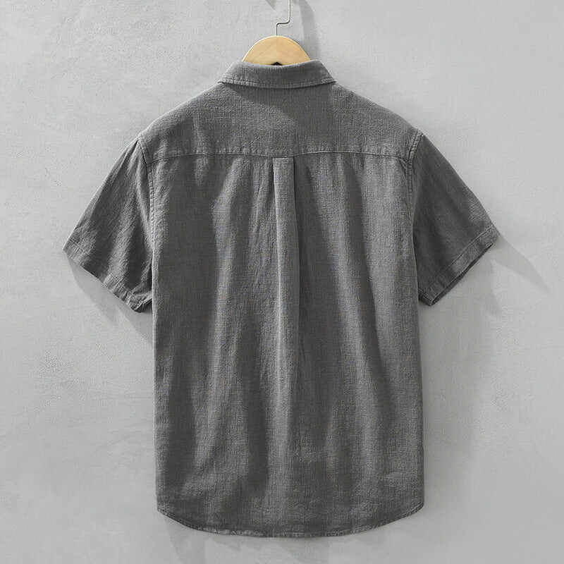 Comfortable Breathable Cotton And Linen Lapel Short Sleeve Shirt
