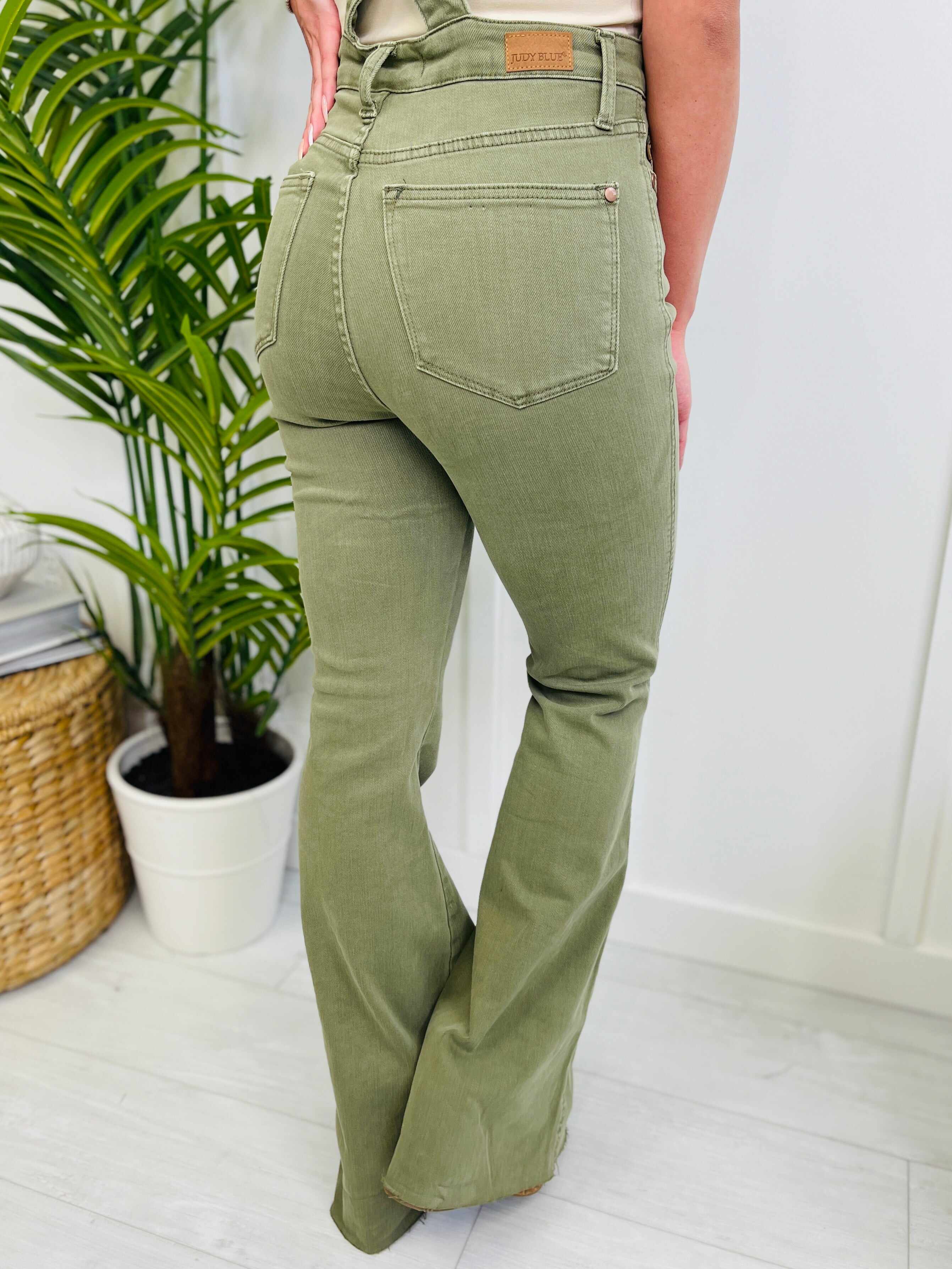 REG/CURVY Can't Olive Without You Tummy Control Flare Overalls