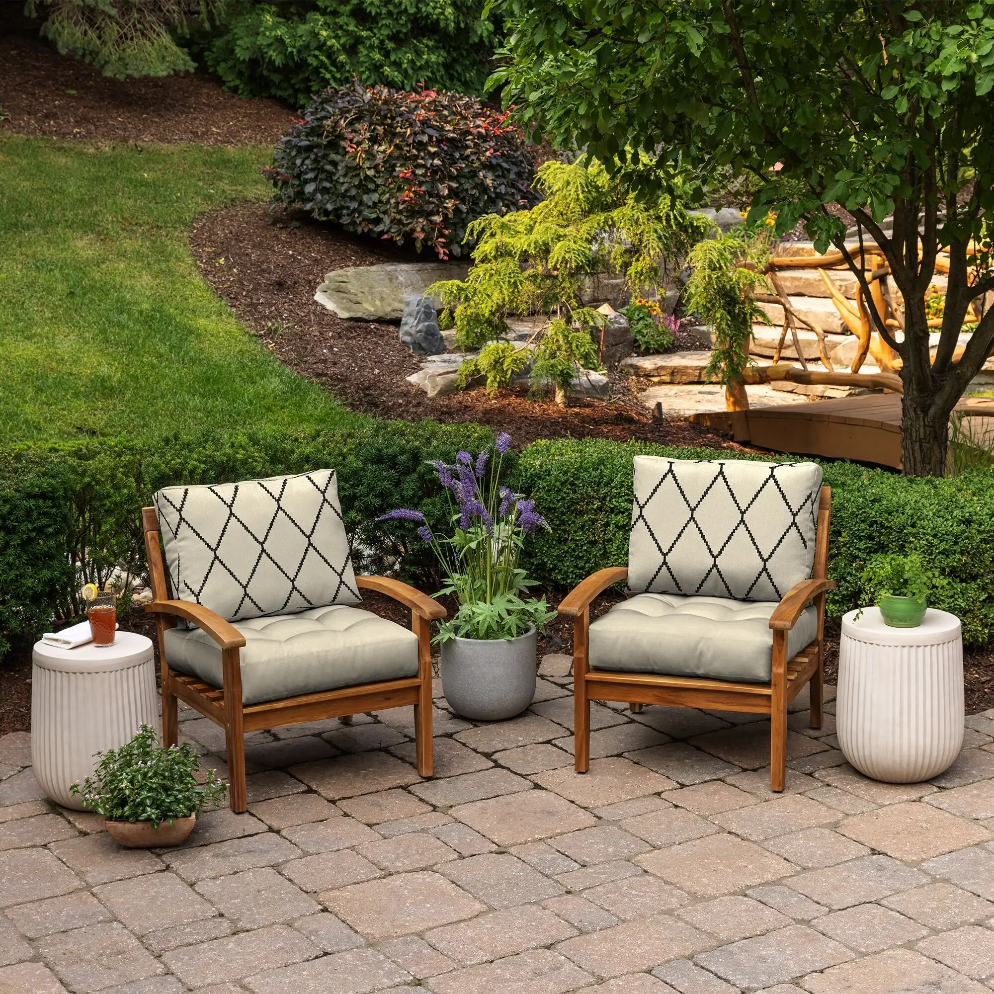 ARDEN Outdoor Plush Modern Tufted Blowfill Deep Seat Set, 24 x 24