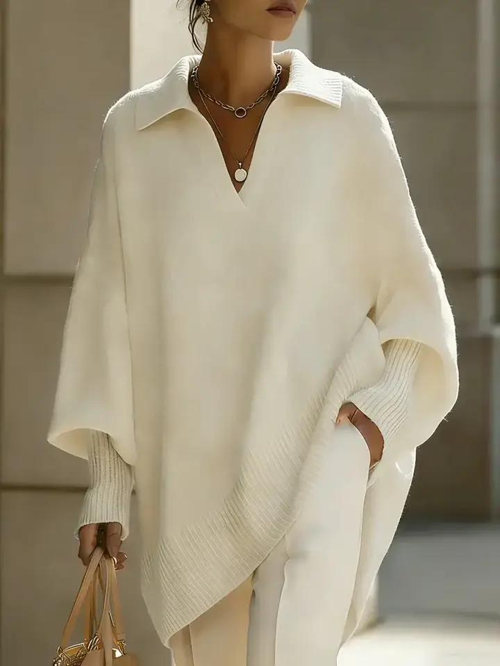 🔥Summer Arrivals🌟Women's Solid Color V-neck Long-sleeved Casual Loose-fitting Knitted Pullover Sweater