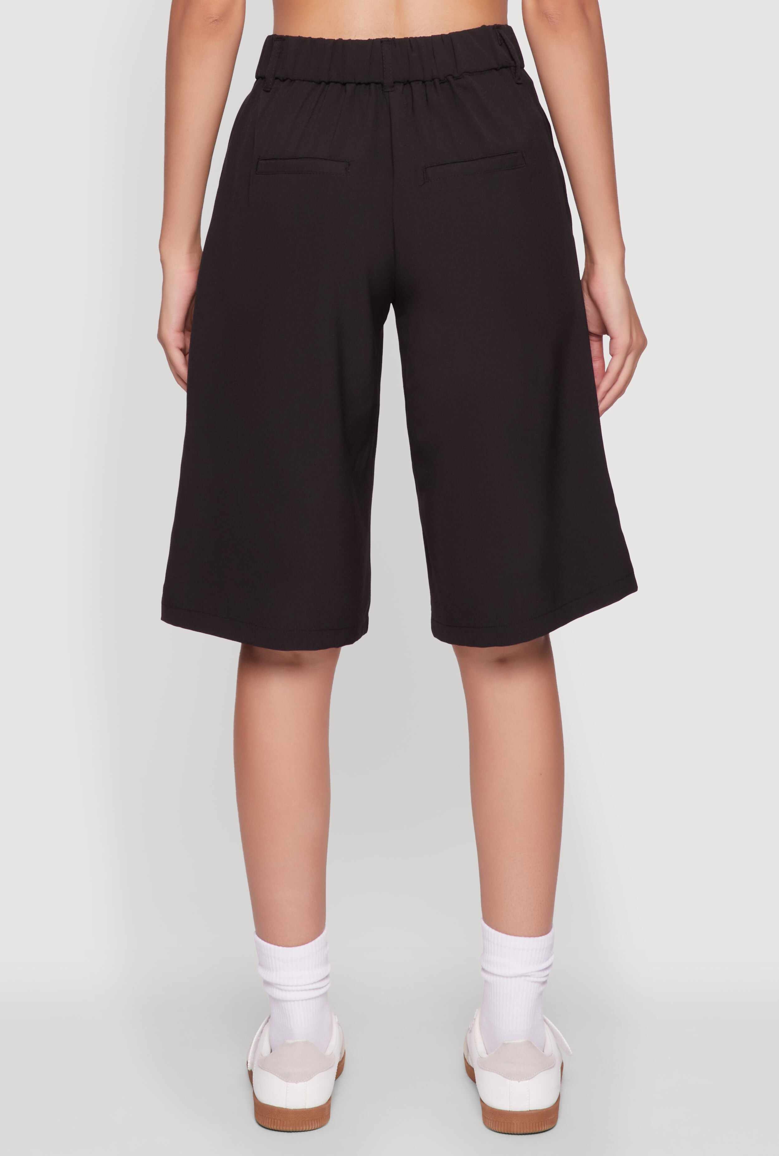 High Waisted Crepe Knit Tailored Bermuda Shorts