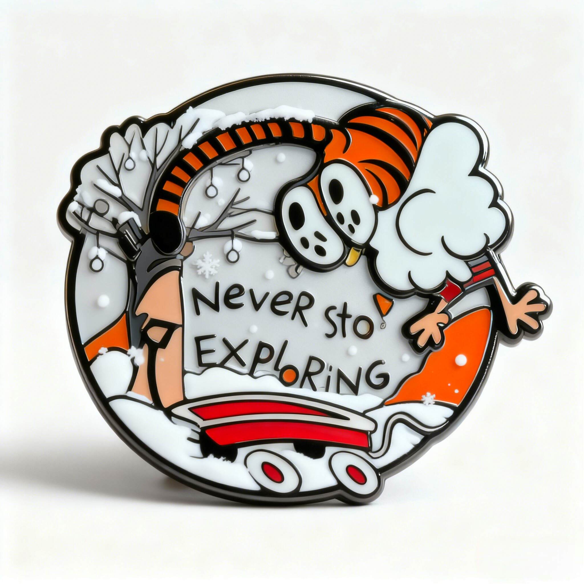 Calvin & Hobbes “Never Stop Exploring” Spinning Pin