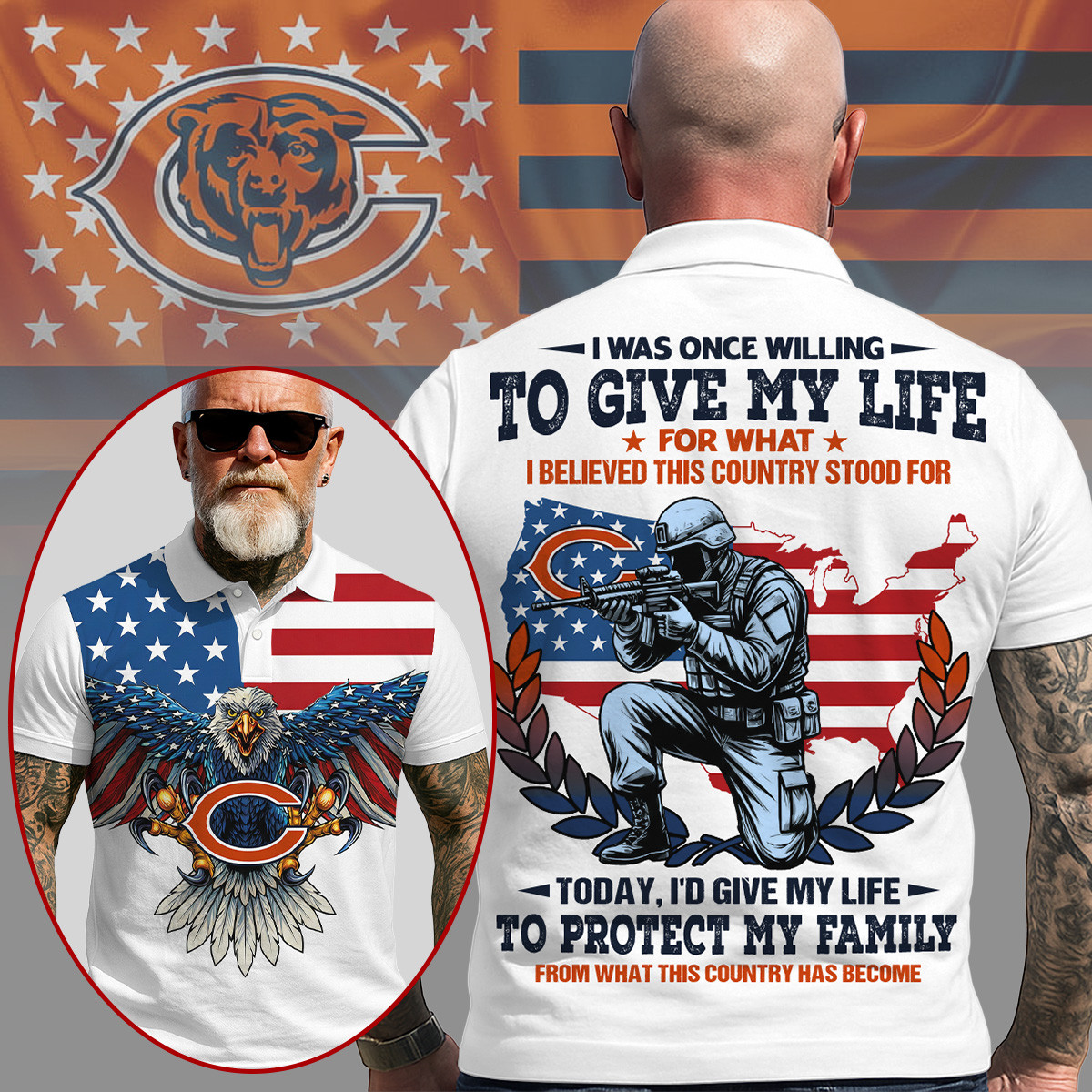 Chicago Bears | Premium NFL Patriotic Veteran Family Protection T-shirt MM
