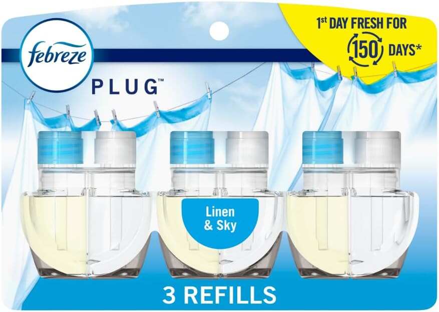 Febreze Odor-Fighting Fade Defy PLUG Air Freshener, Mountain, Ocean, Amber, (3) .87 fl. oz. Oil Refills