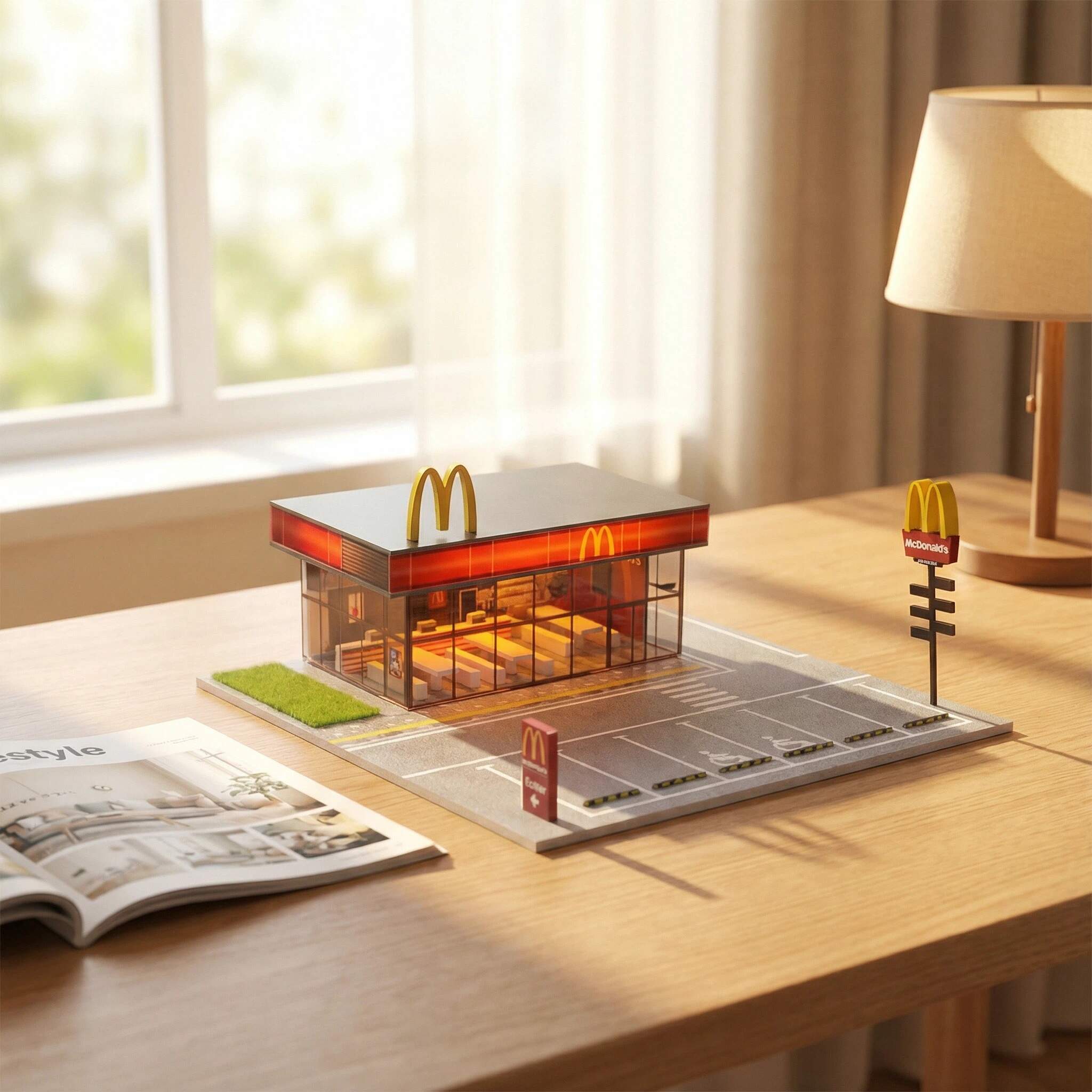 1:64 Scale Fast Food Restaurant Diorama Display Case – Street Scene Acrylic Showcase for Diecast Cars