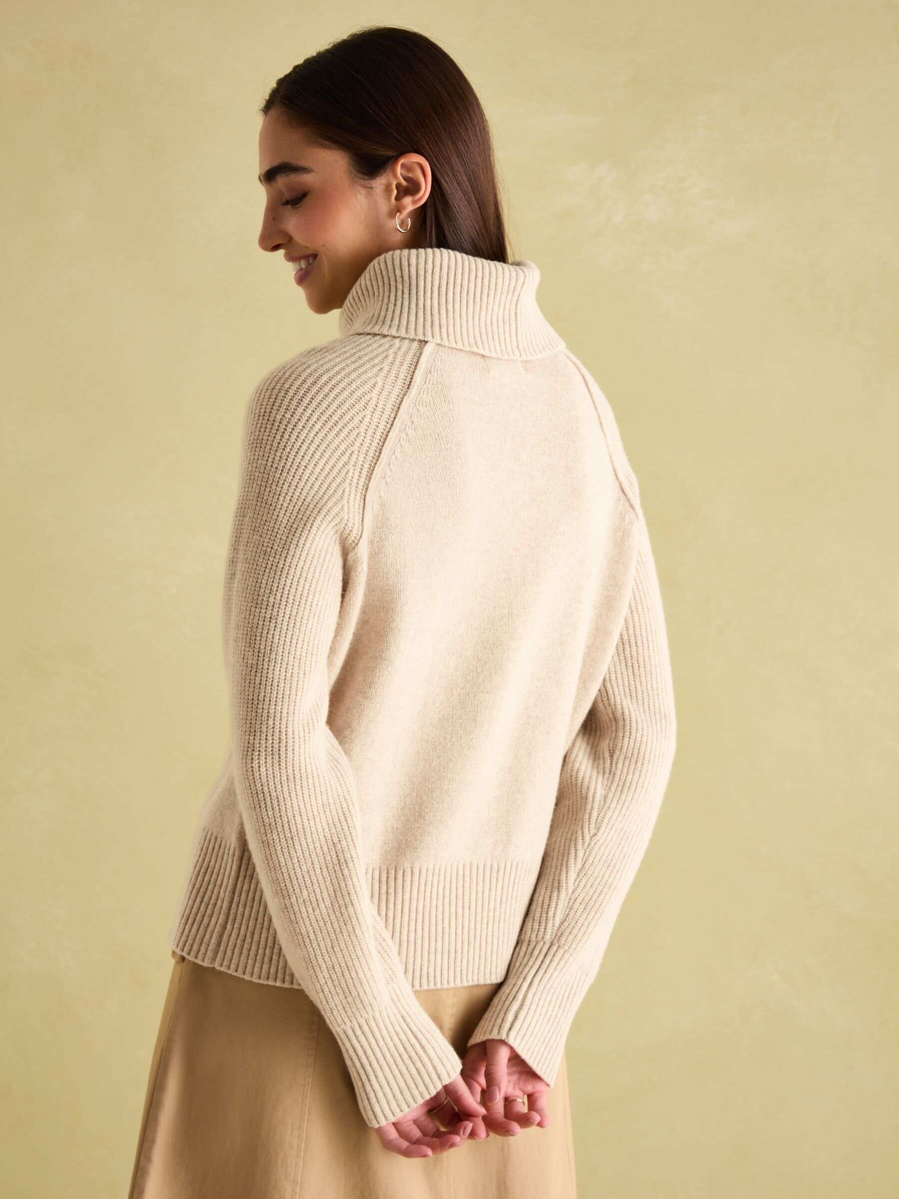 May Oatmeal Merino Wool Jumper with Detachable Roll Neck