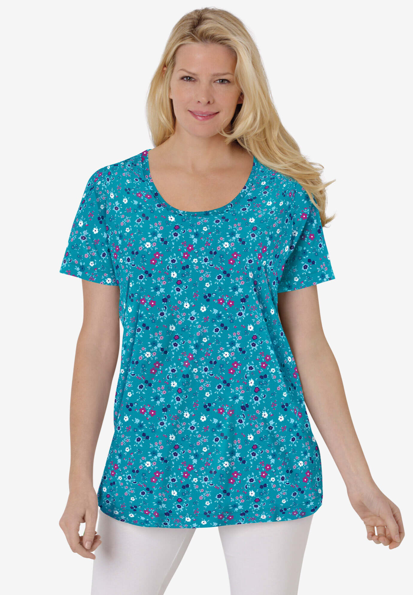 Perfect Printed Short-Sleeve Scoopneck Tee