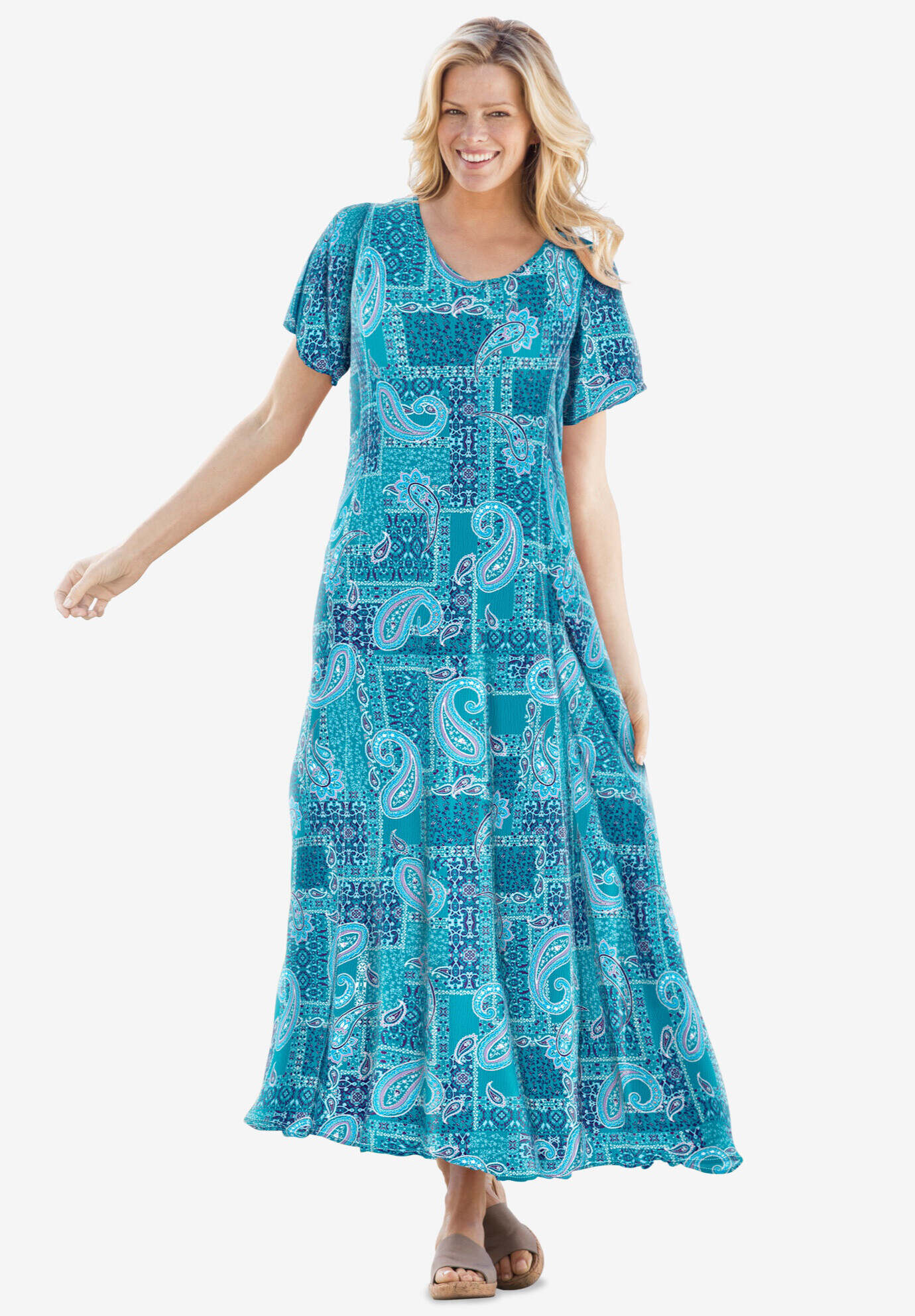 Short-Sleeve Crinkle Dress