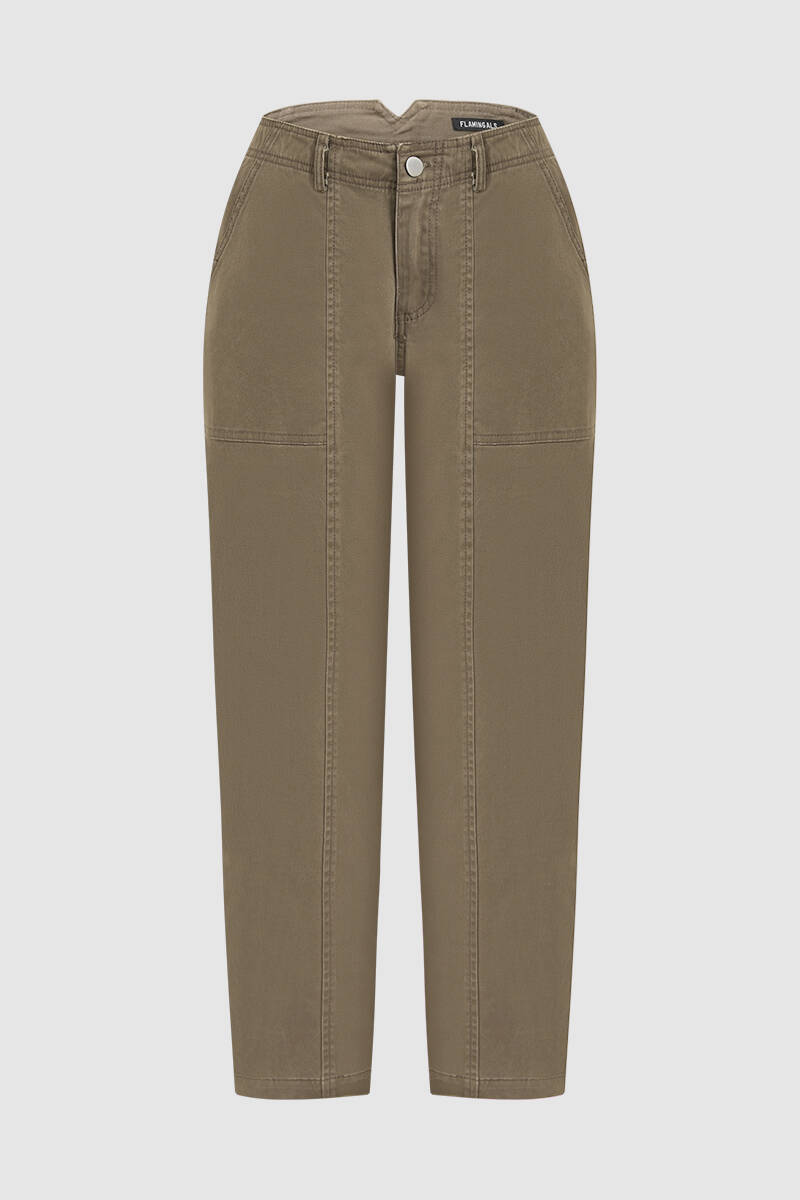 🔥 Last Day For Clearance！ !10 packs only $32!Solid Stitch Detail Mid Waist Barrel Leg Pants Without Belt