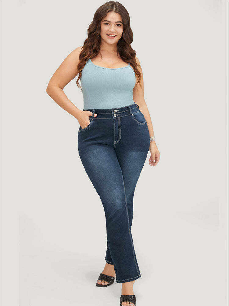 Very Stretchy High Rise Dark Wash Contrast Stitching  Jeans