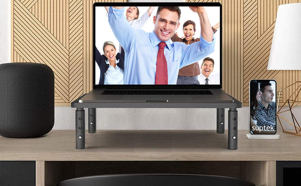 Computer Monitor Stand Riser,Monitor Riser for Laptop, Printer, Notebook and All Flat Screen TV Display with Vented Platform,3 Height Adjustable Laptop Riser,1 Pack,Black(MST003)