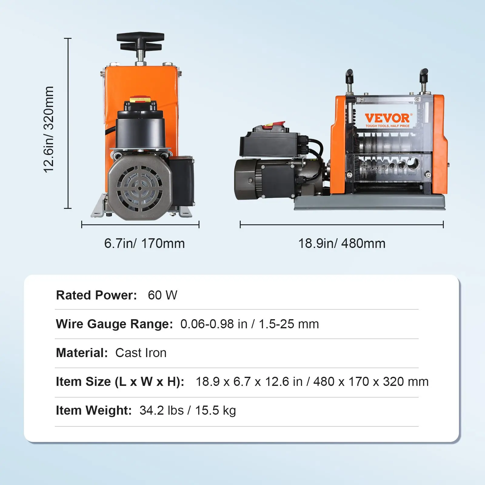 Automatic Wire Stripping Machine,0.06''-1.26'' Electric Motorized Cable Stripper, 750 W, 98 ft/min Wire Peeler with Visible Stripping Depth Reference, 10 Channels for Scrap Copper Recycling Heavy Duty Tool