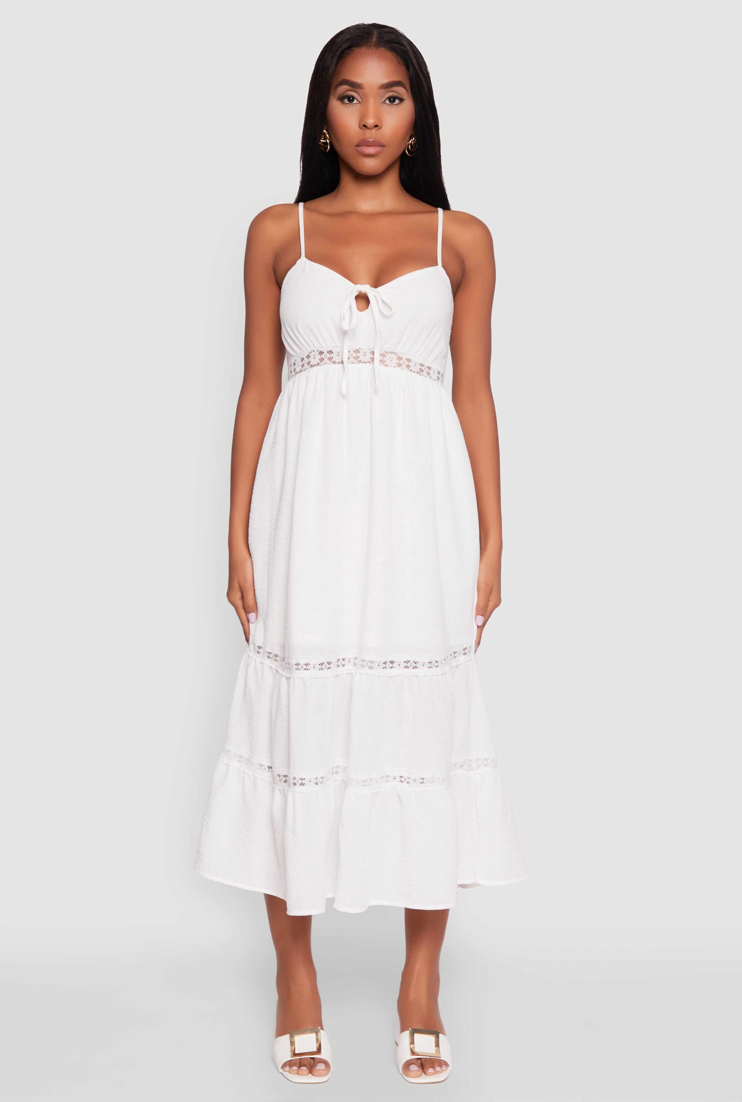 Haute Monde Gauze Knit Lace Detail Tiered Sundress