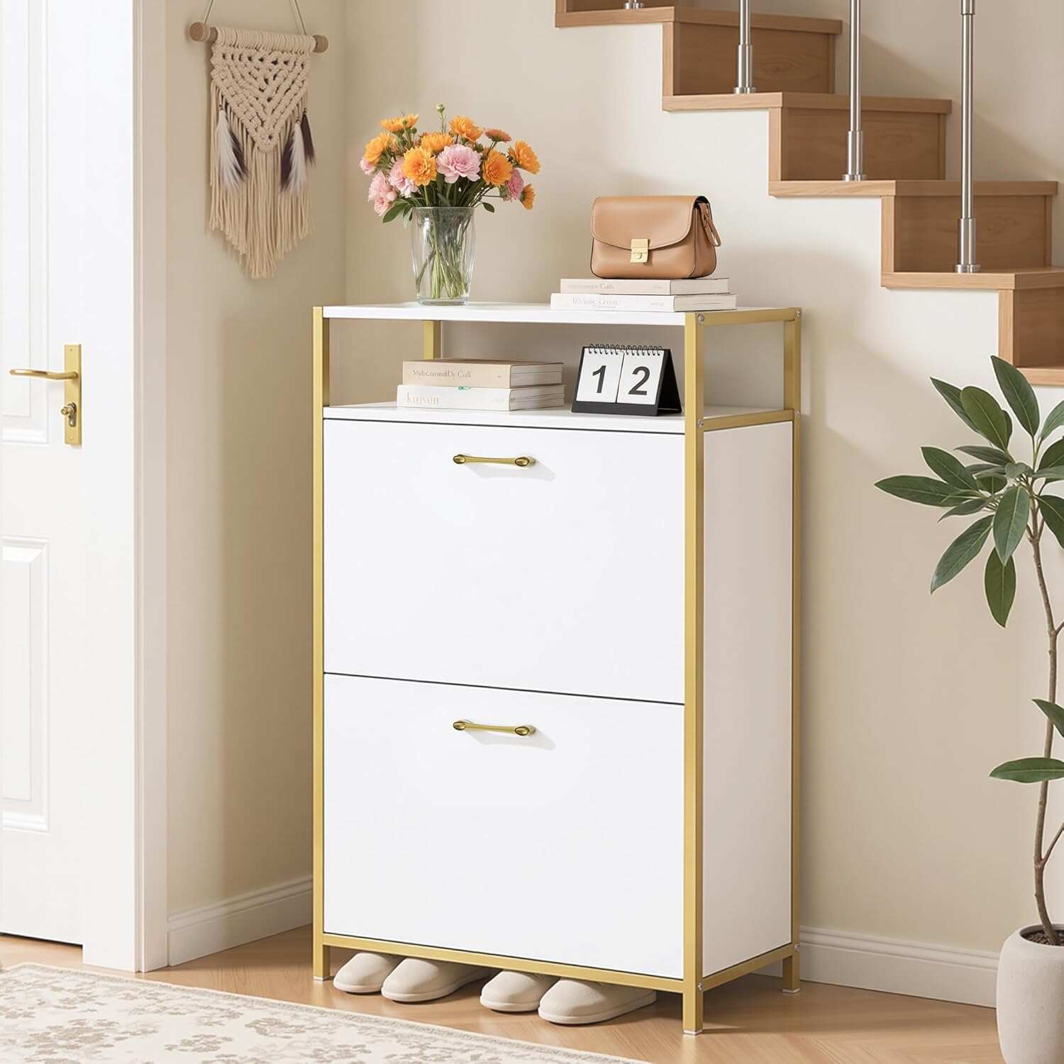 VECELO Shoe Storage Cabinet with 2 Flip