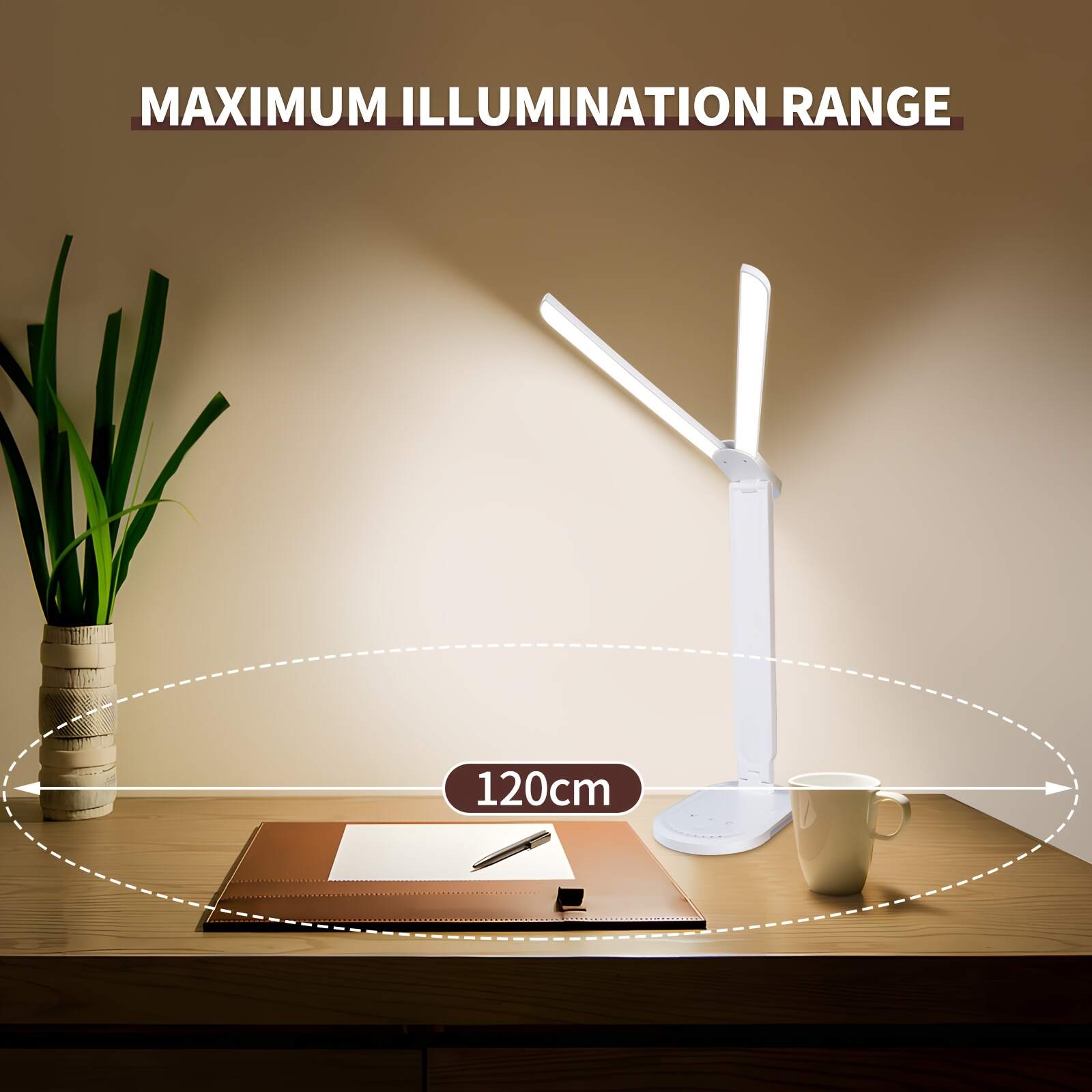 2pcs Adjustable & Foldable LED Desk Lamps with Dual Arms, Touch Control, Eye-Care Technology, USB-Powered, White/Black - Ideal for Home Office, Study, Crafting, Study Desk Lamp | Sleek Design | Versatile Positioning