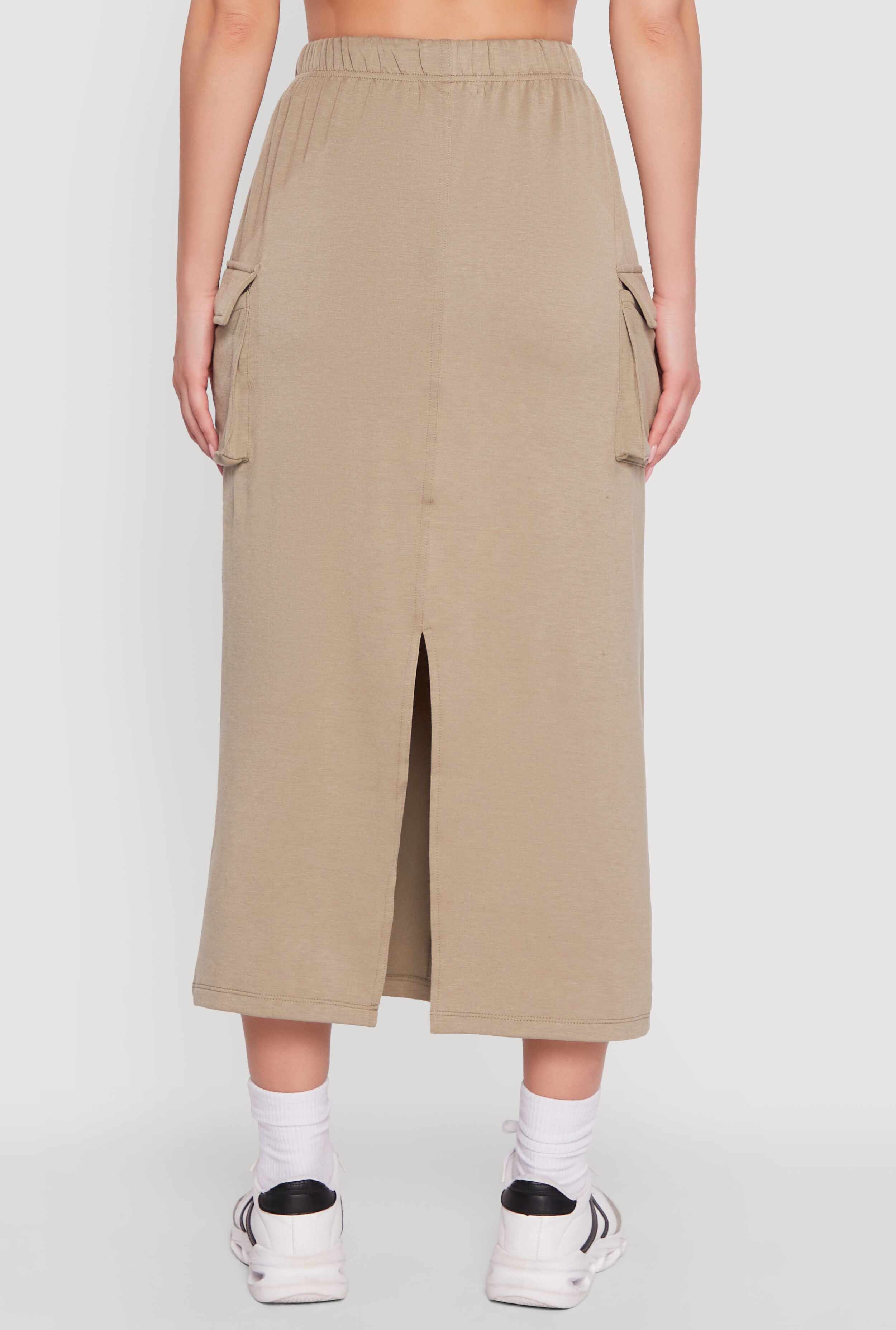 Fleece Toggle Drawstring Cargo Pocket Midi Skirt