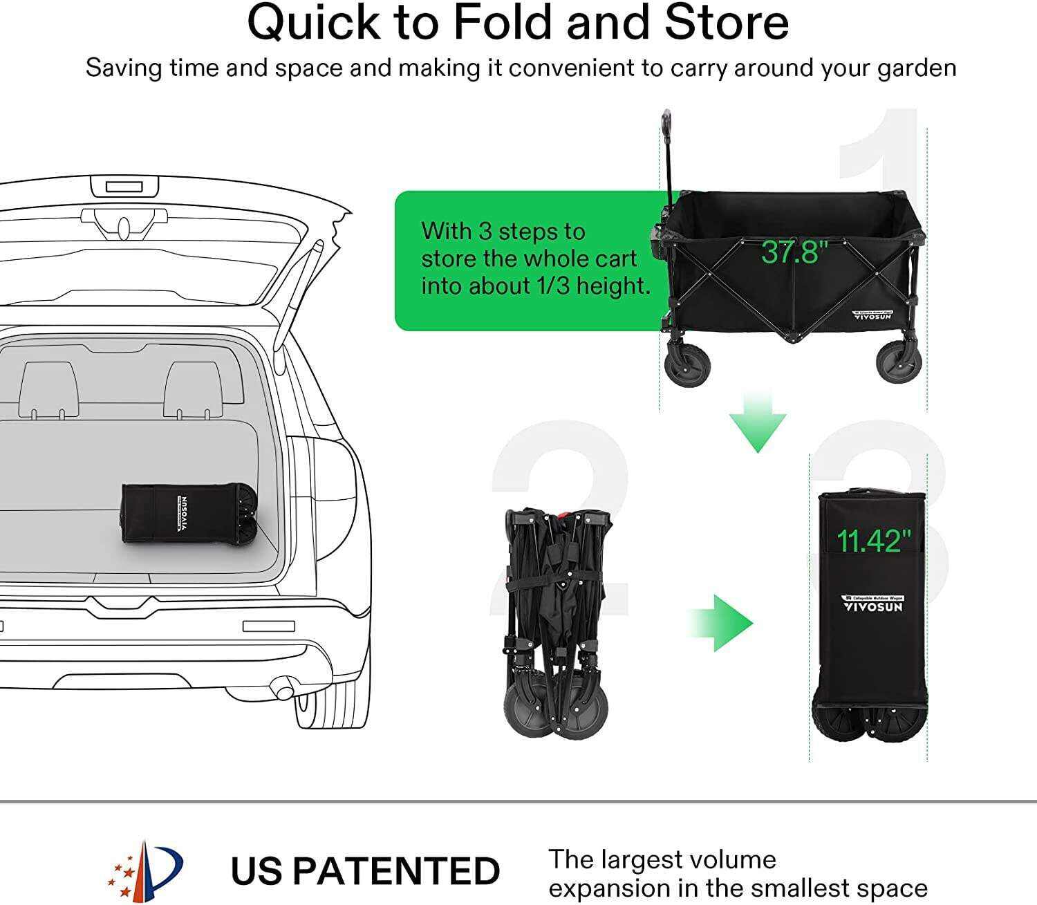 VIVOSUN Heavy Duty Collapsible Folding Wagon Utility Outdoor Camping Garden Cart, Black