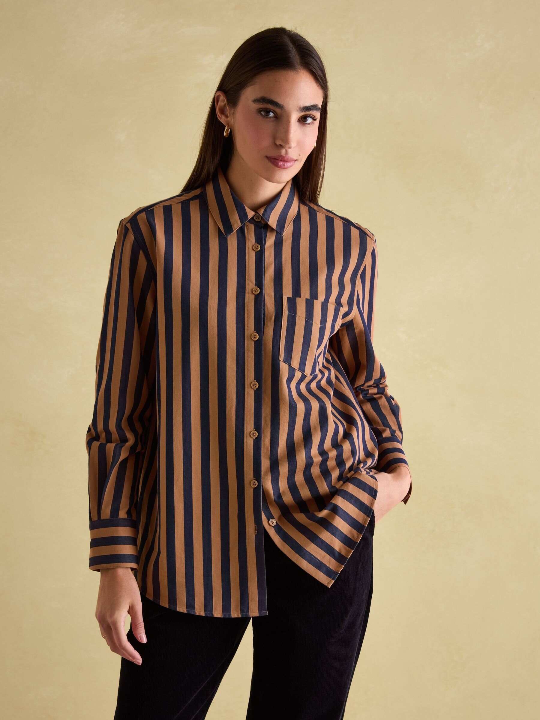 Amilla Navy & Tan Stripe Shirt