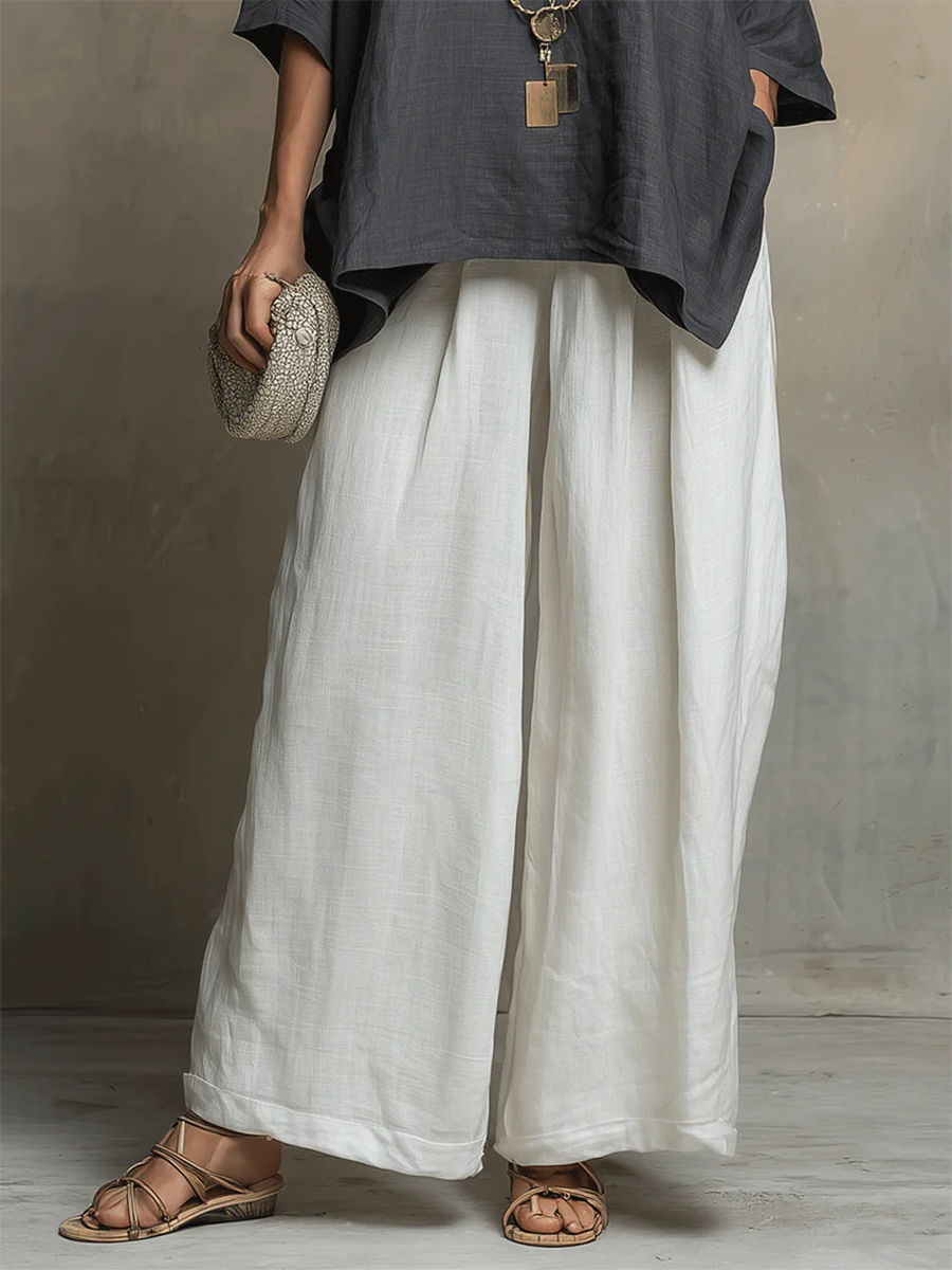 🔥Summer Arrivals🌟Cozy Cotton-linen Irregular Top And Wide-leg Pants Two-piece Set