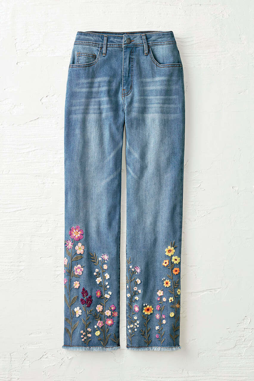 Wildflower Embroidered Cropped Jeans
