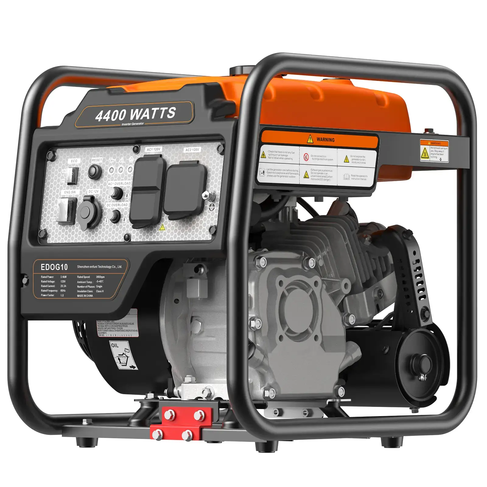 generadores de gasolina 4400 Watts Inverter Generator Gas Powered, Portable Open Frame Generator, Low Noise with ECO Mode and Inverter Technology, RV Ready, Emergency Home Backup