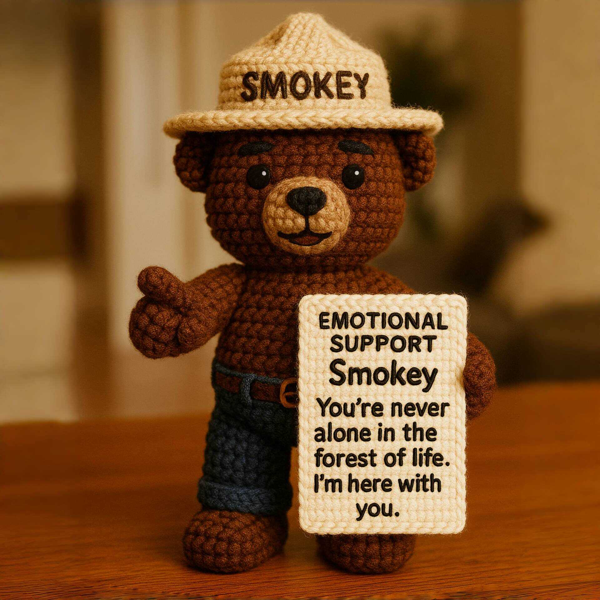 Smokey Bear Emotional Support Crochet Doll