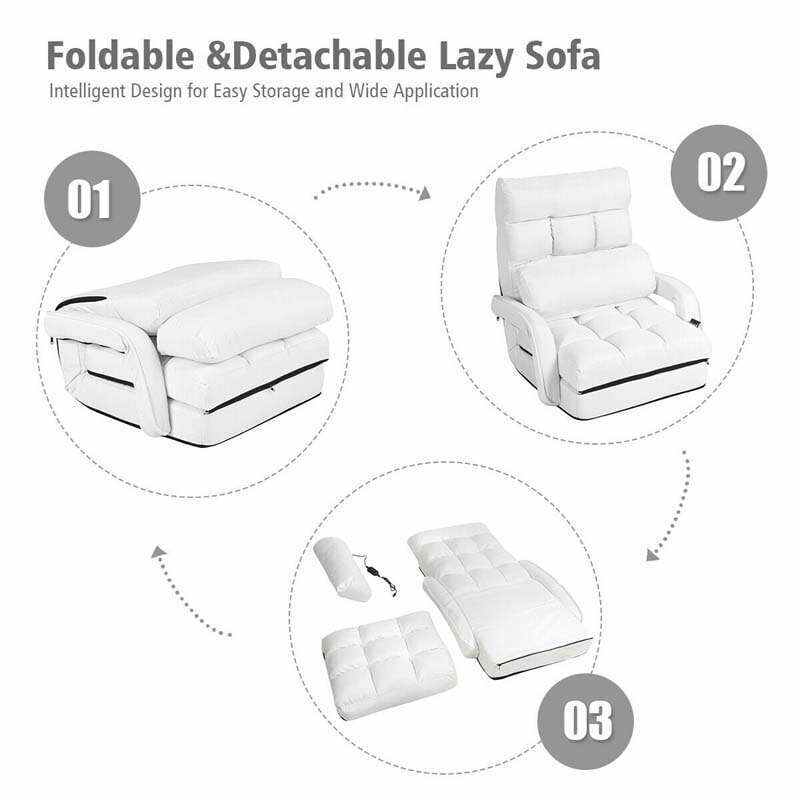 Foldable Massage Floor Chair Recliner, Single Lazy Sofa with Ergonomic Armrest, Adjustable 5 Backrest Positions & Detachable Mat