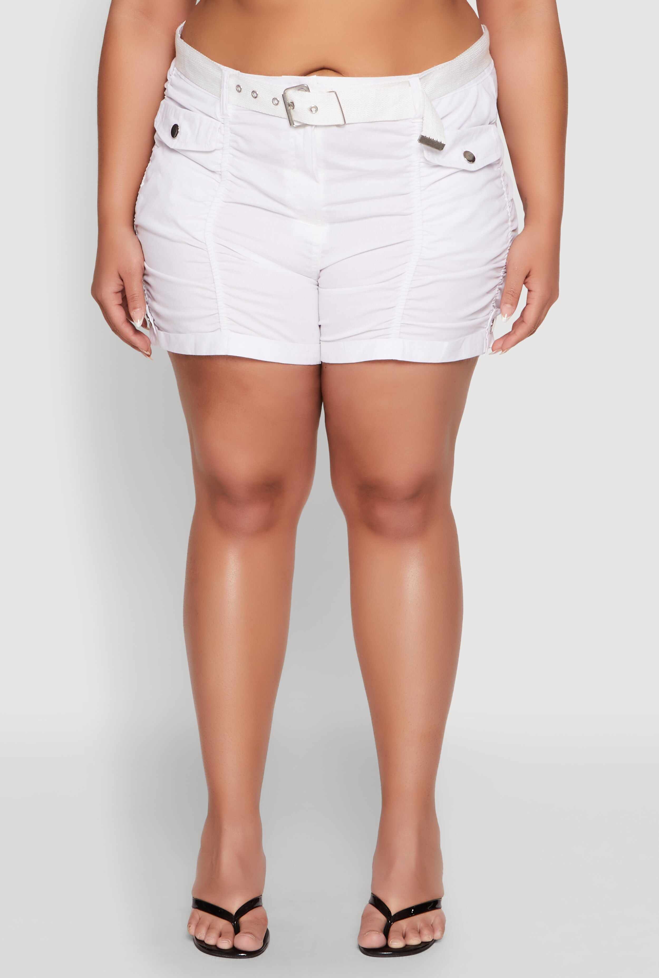 Plus Size Ruched Belted Shorts