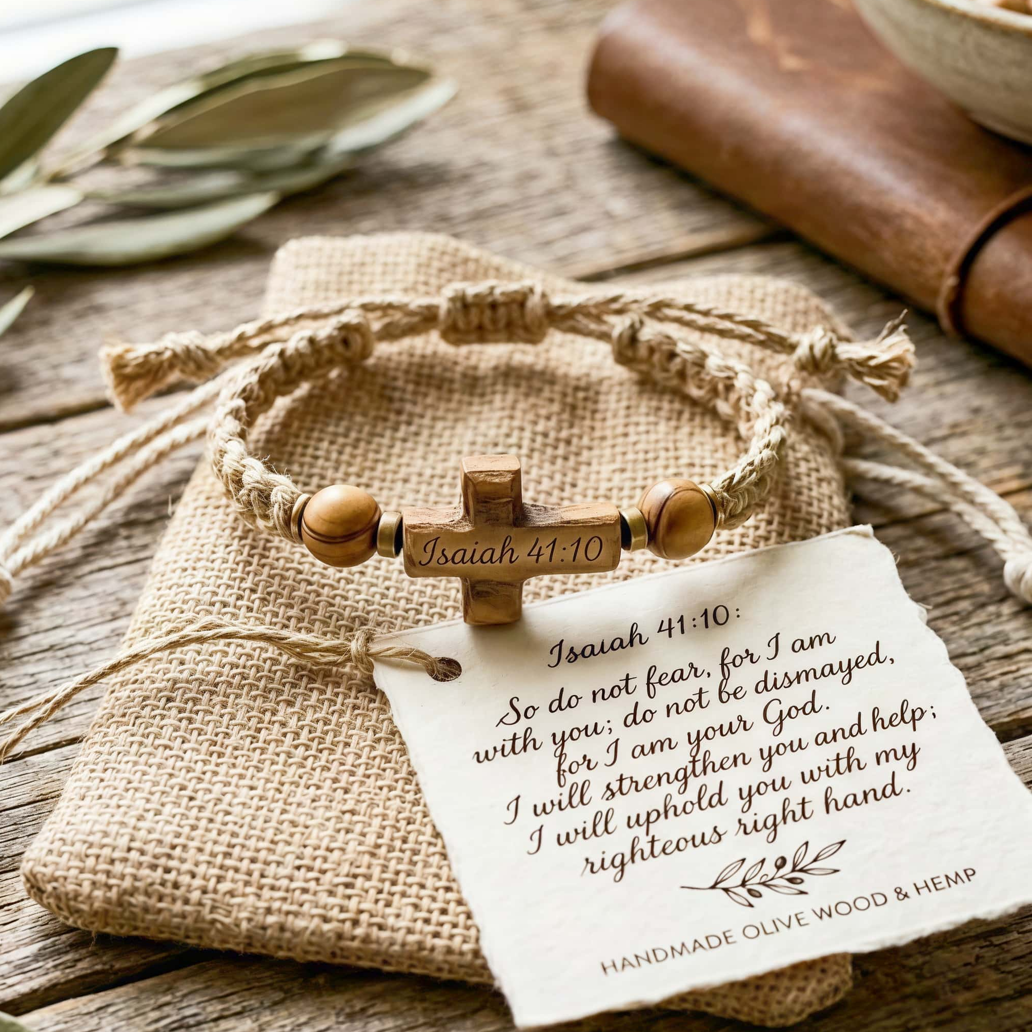 Isaiah 41:10—Handcrafted Olive Wood Faith Bracelet