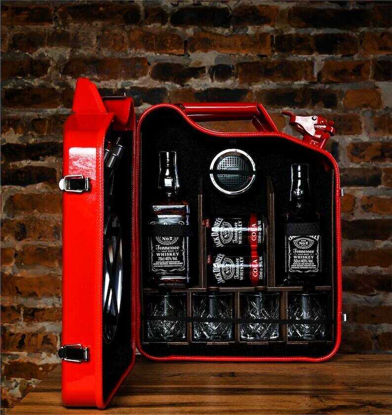 20 L Red Jerry Can Bar Set For Picnic For 4, Custom Fuel Bar, Portable Travel Bar Case, Personalized Camping Mini Bar, Gas Can Bar Set
