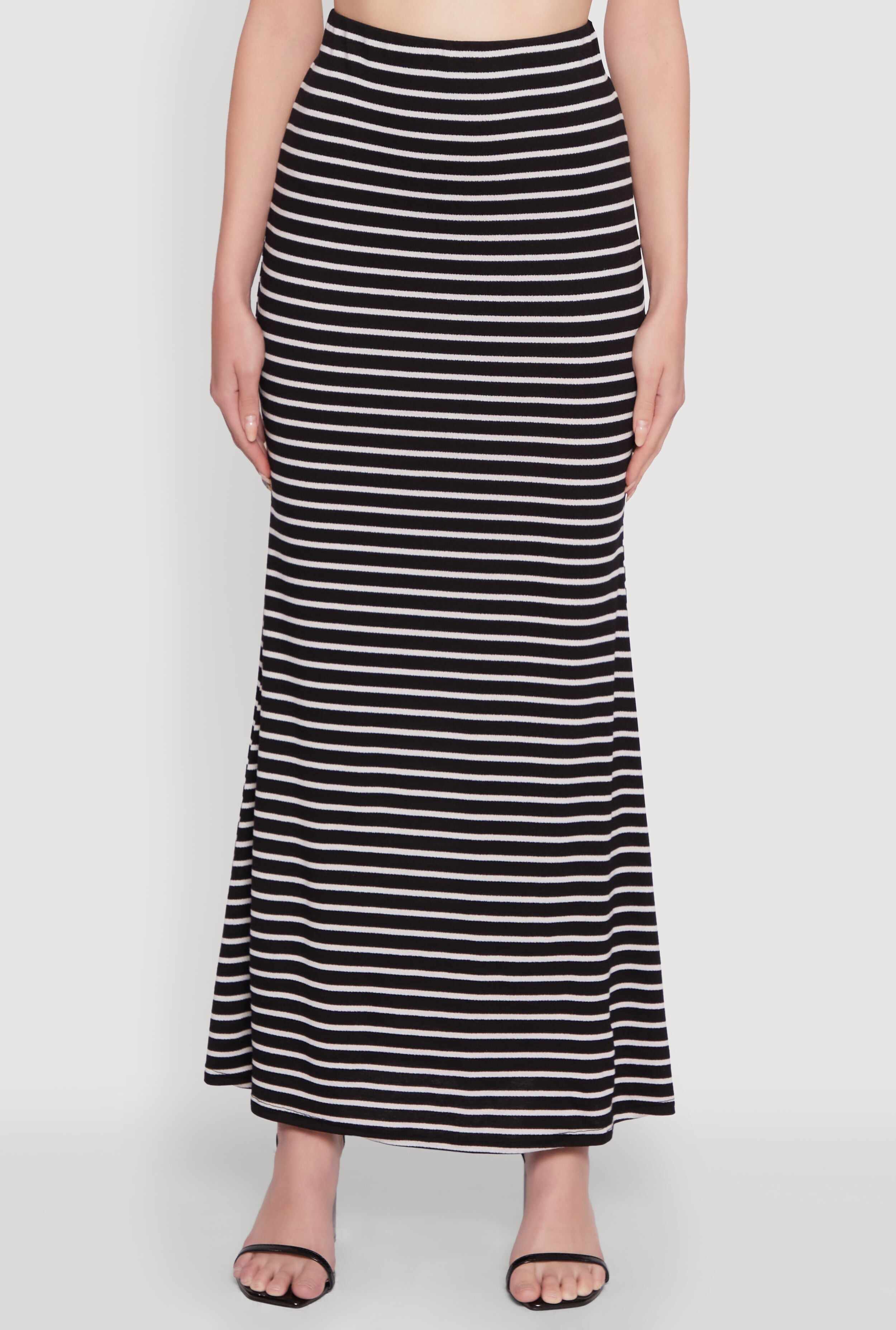Chic Striped High Waisted Maxi Skirt
