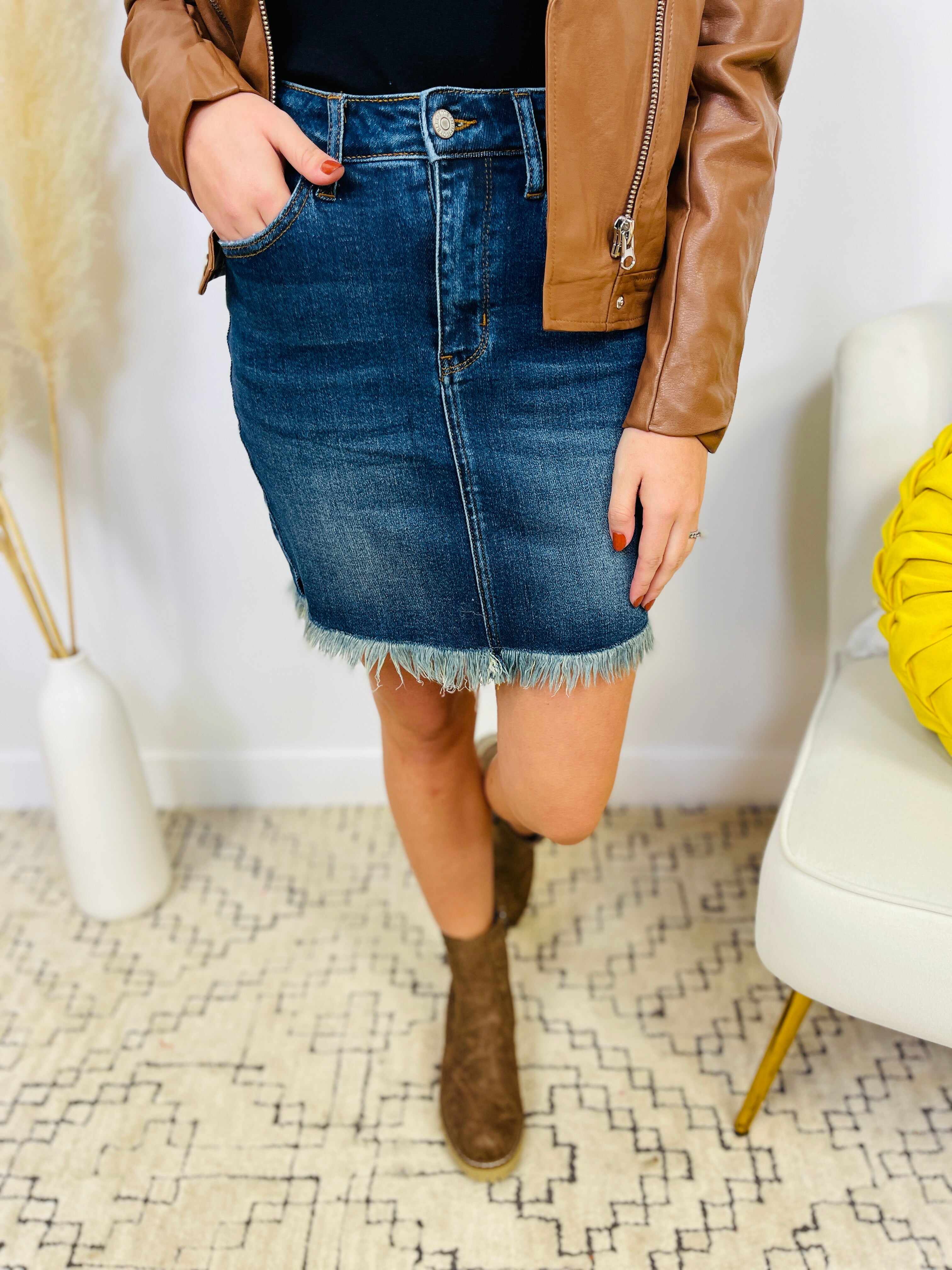 Plus/Reg Fray It Again Denim Skirt