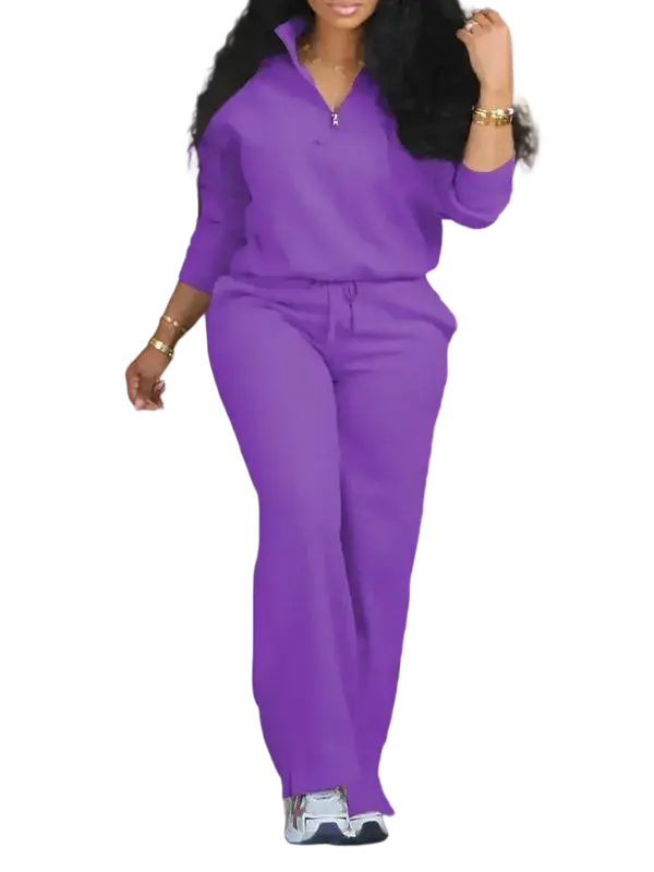 Women's Solid Half Placket Split Hem Pants Set