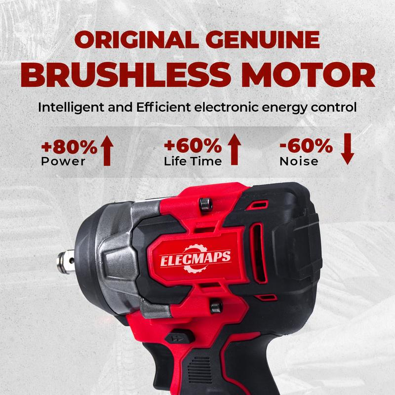 3-in-1 Cordless Brushless Impact Wrench – 450N High Torque Power Tool Perfect for Car Repair, Home DIY & Construction | Red & Black Design